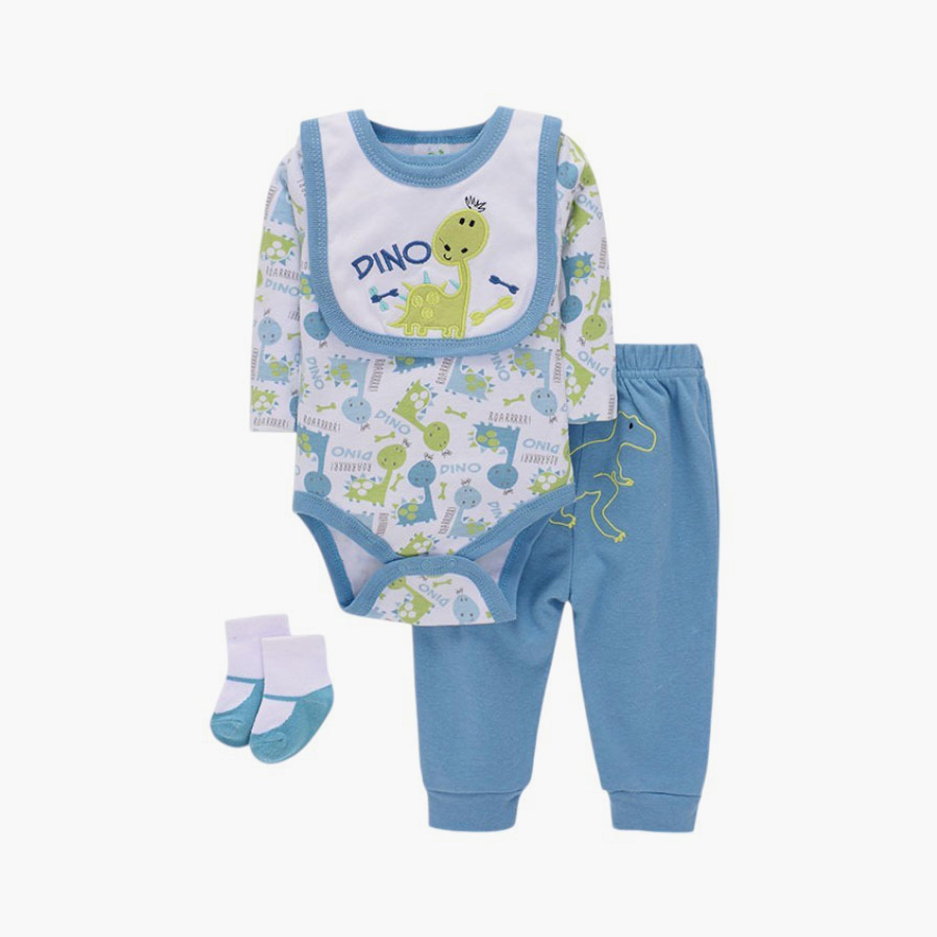 مجموعة بودي سوت 4 قطع بطبعة دينو وأكمام طويلة من بامبيميسي-baby-boys-clothing-setsandcoords-image-1