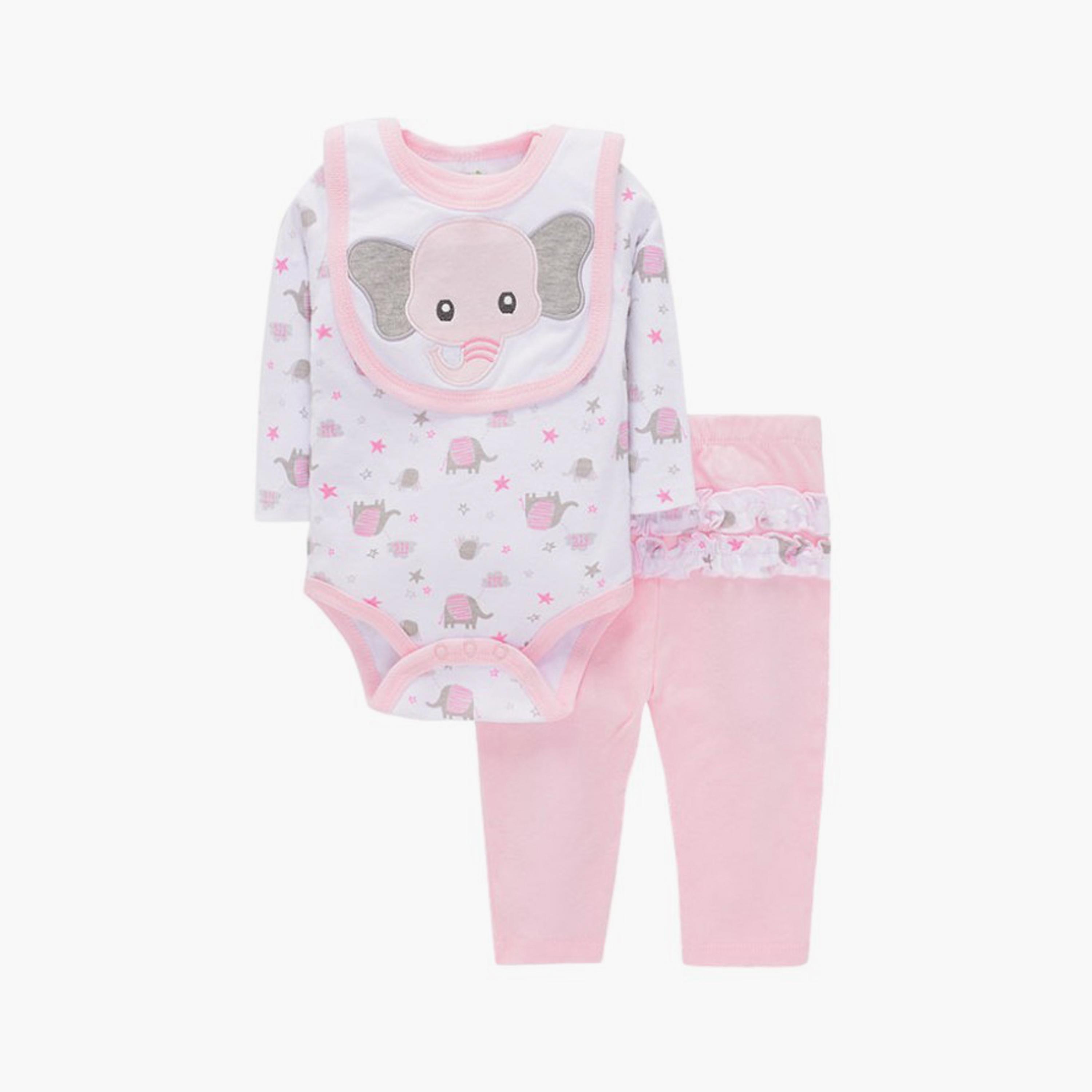 Bambimici 4-Piece Elephant Printed Long Sleeves Bodysuit Set-baby-girls-clothing-setsandcoords-image-2