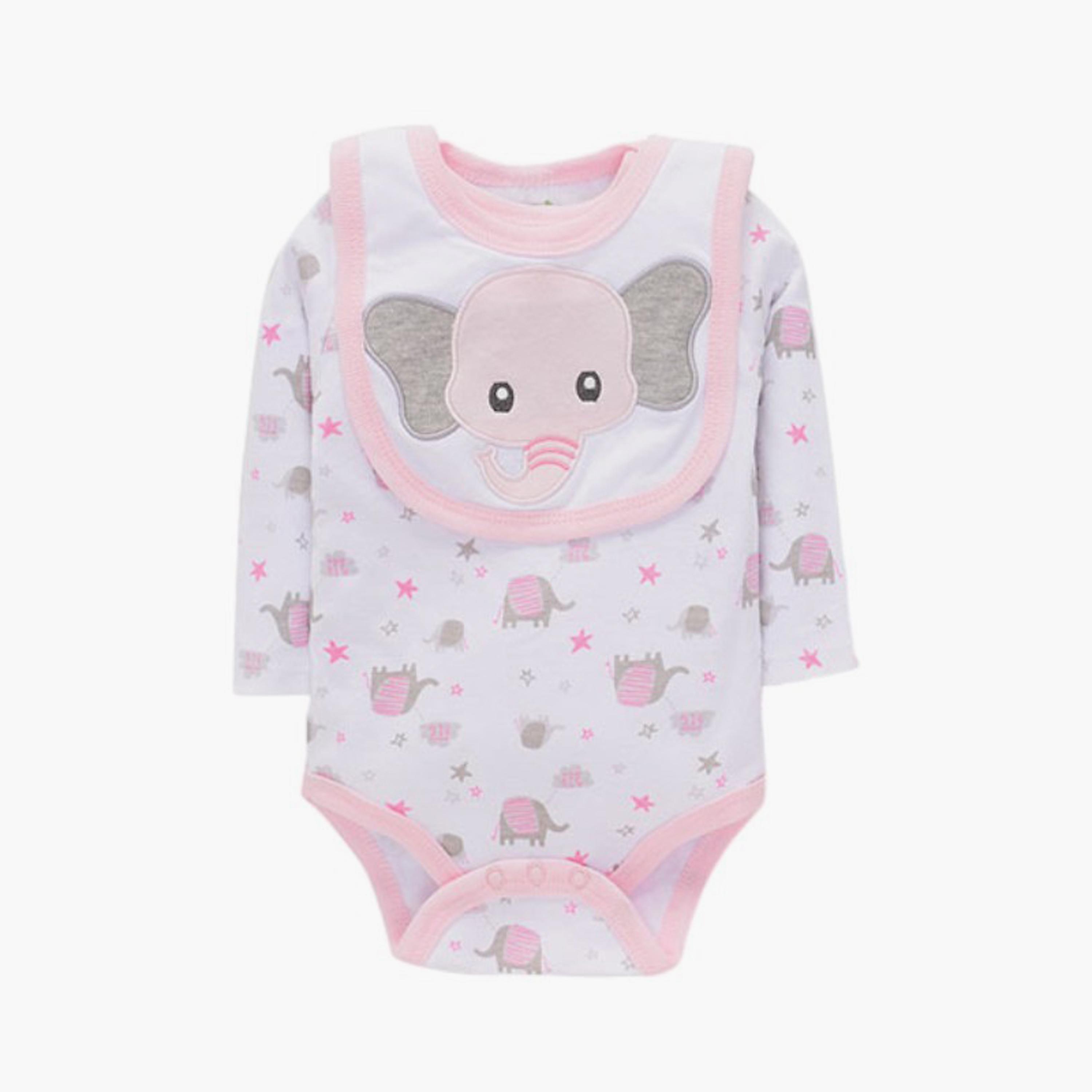 Bambimici 4-Piece Elephant Printed Long Sleeves Bodysuit Set-baby-girls-clothing-setsandcoords-image-3