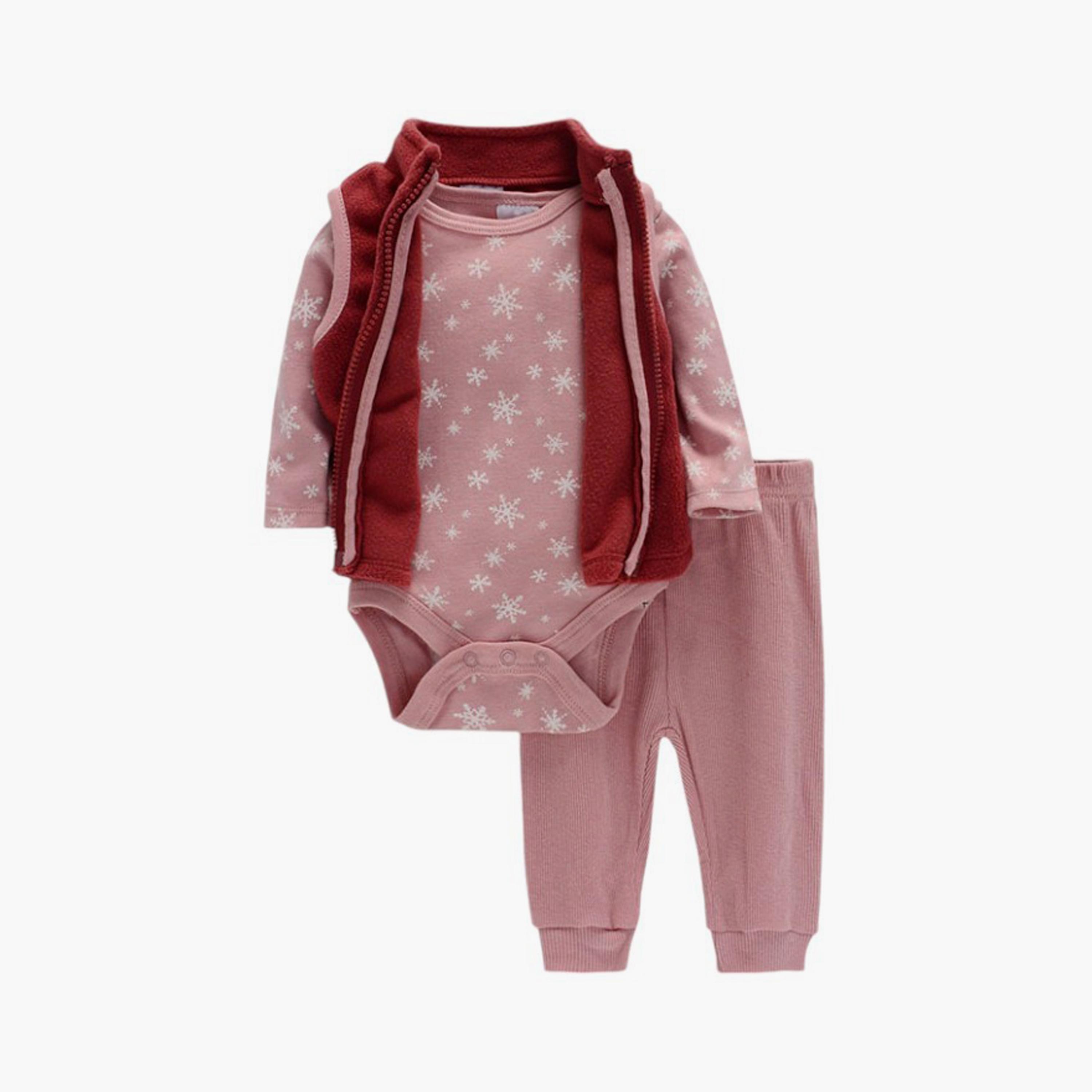 Bambimici 3-Piece Snowflakes Printed Long Sleeves Bodysuit Set-baby-girls-clothing-setsandcoords-image-1