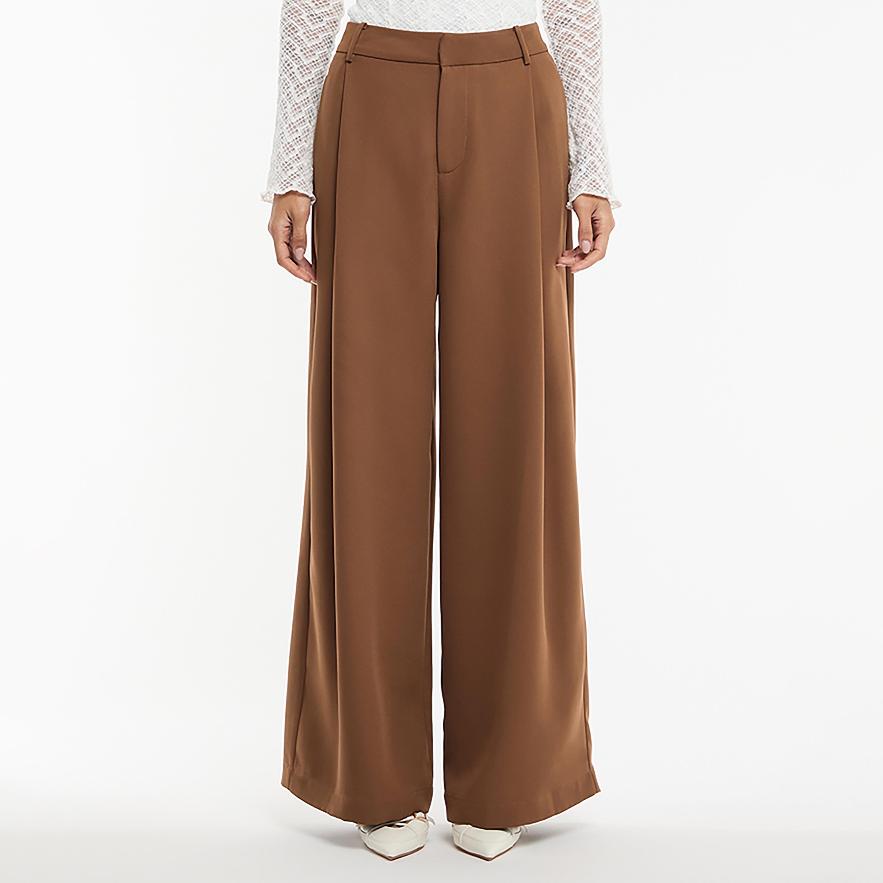 BCBG Brown Pleated Wide Leg Women's Trousers-women-clothing-bottoms-trousers-image-1