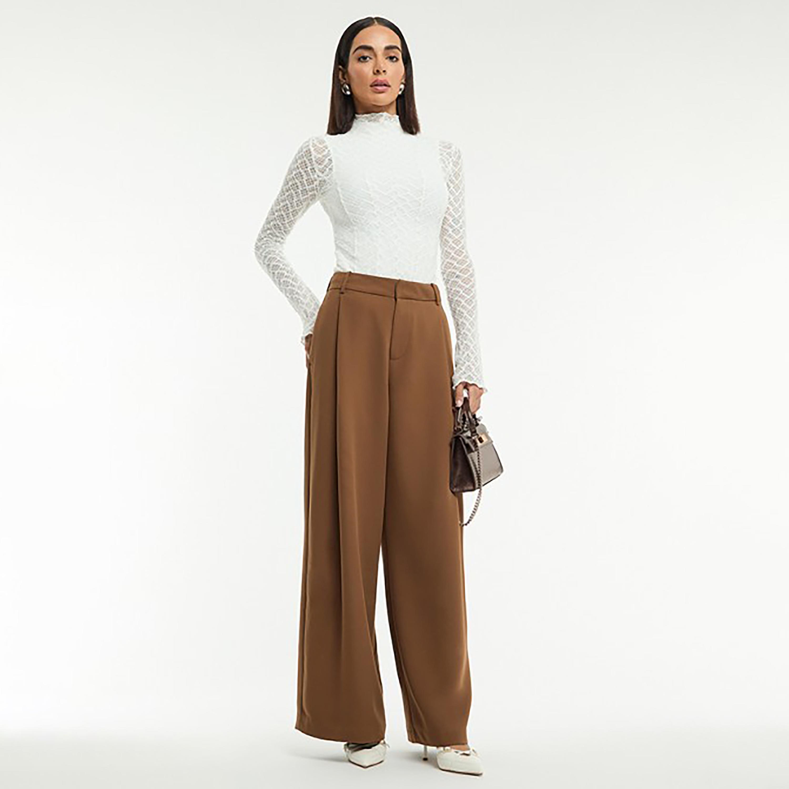 BCBG Brown Pleated Wide Leg Women's Trousers-women-clothing-bottoms-trousers-image-2