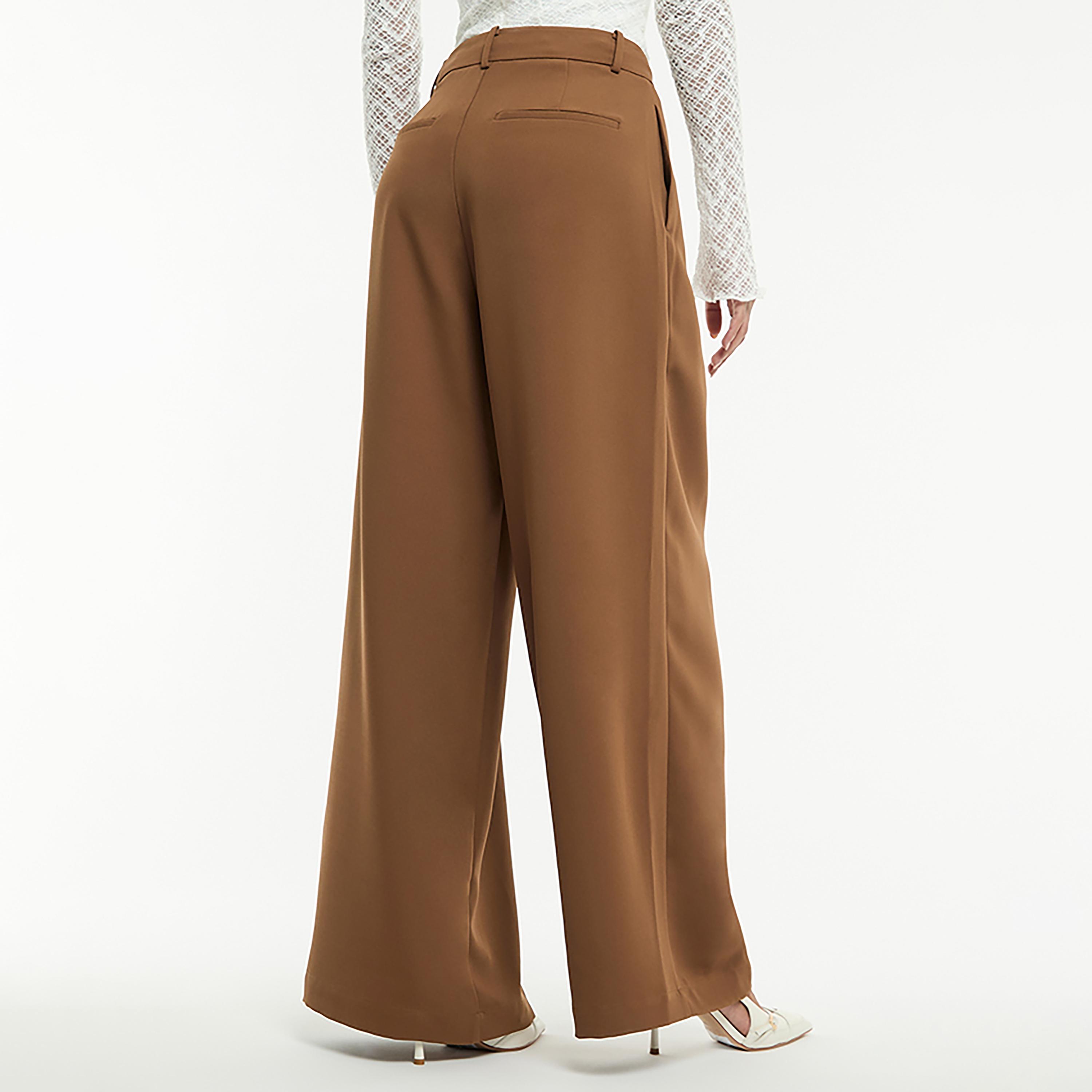 BCBG Brown Pleated Wide Leg Women's Trousers-women-clothing-bottoms-trousers-image-3