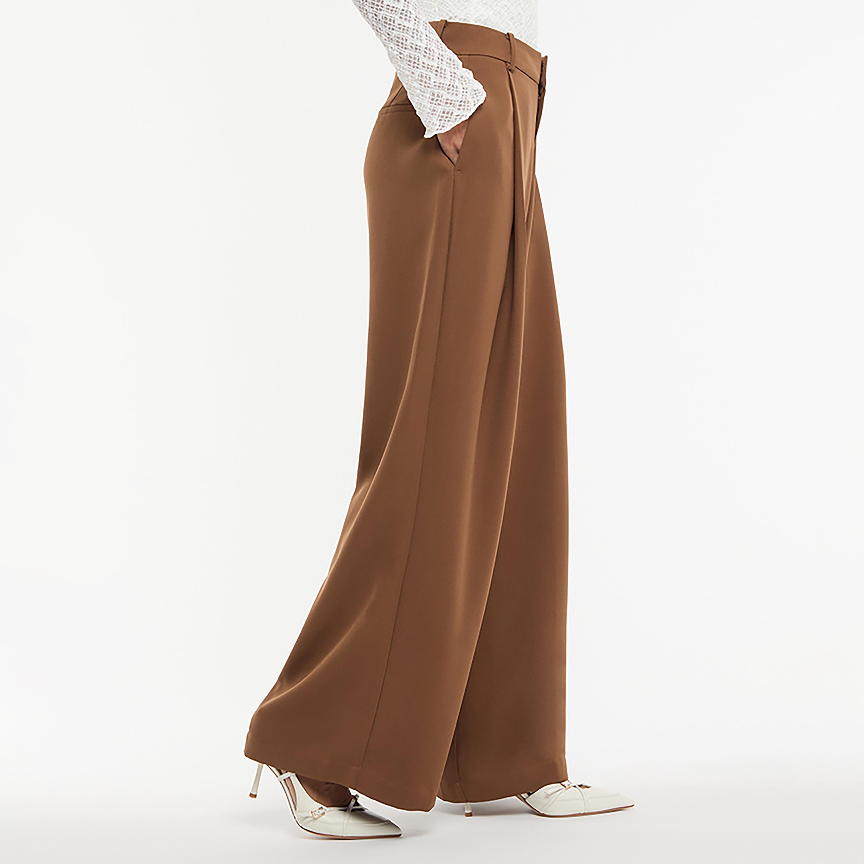 BCBG Brown Pleated Wide Leg Women's Trousers-women-clothing-bottoms-trousers-image-5