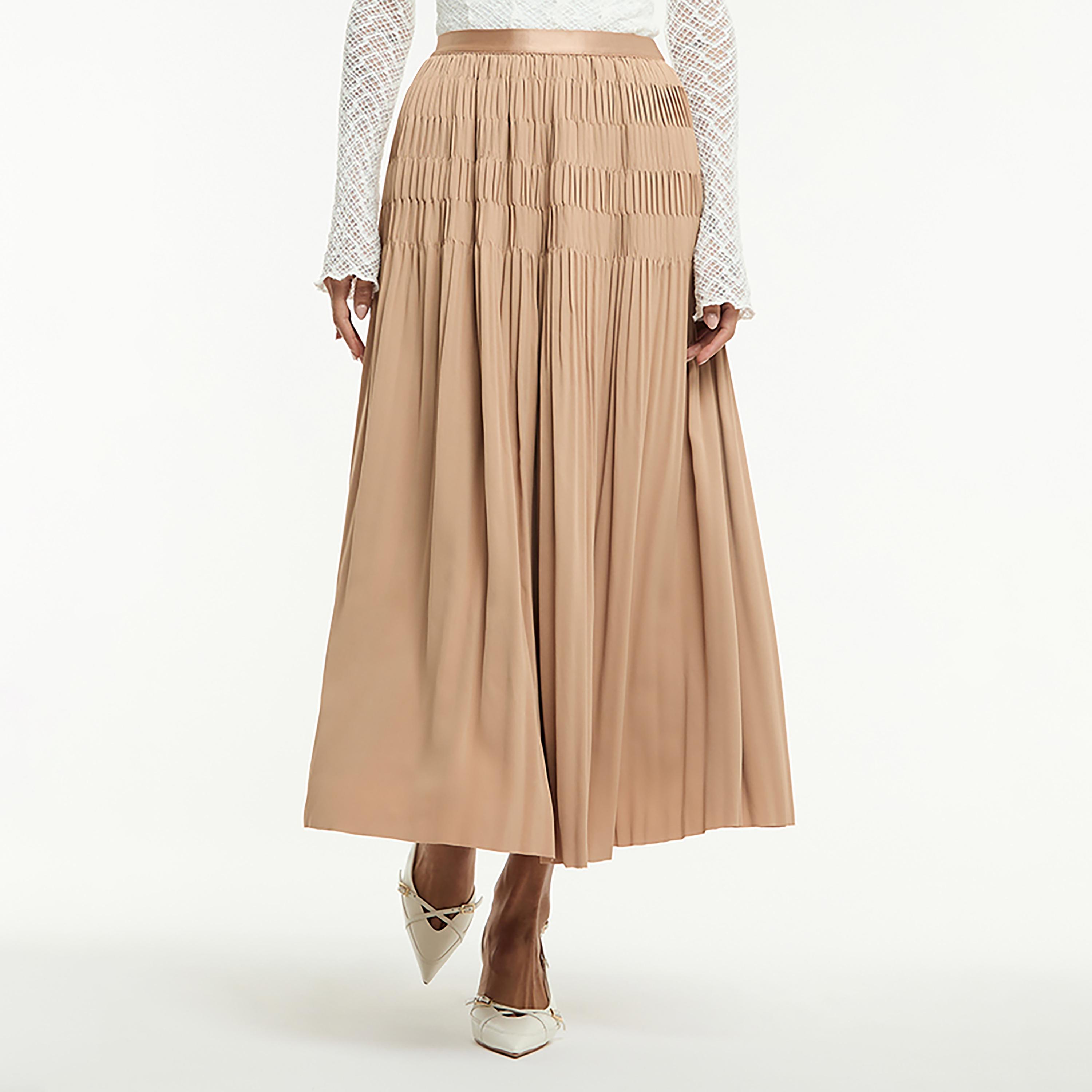 BCBG Beige Pleated Women's Midi Skirt-women-clothing-bottoms-skirts-image-1