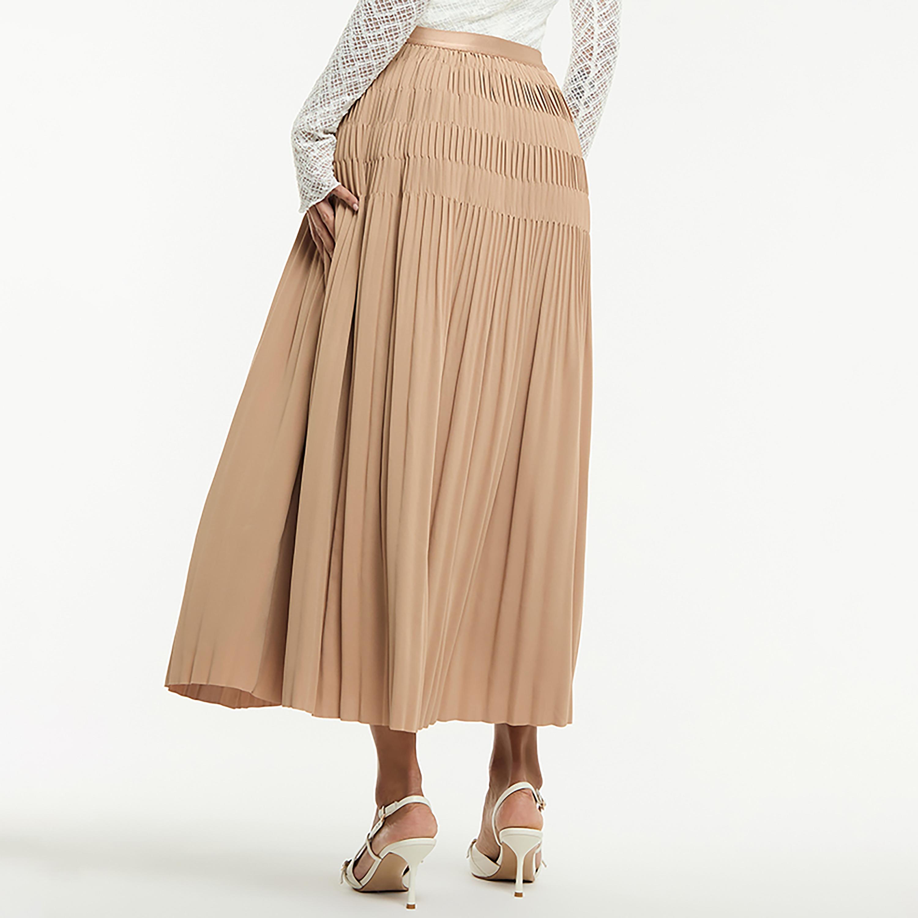BCBG Beige Pleated Women's Midi Skirt-women-clothing-bottoms-skirts-image-4