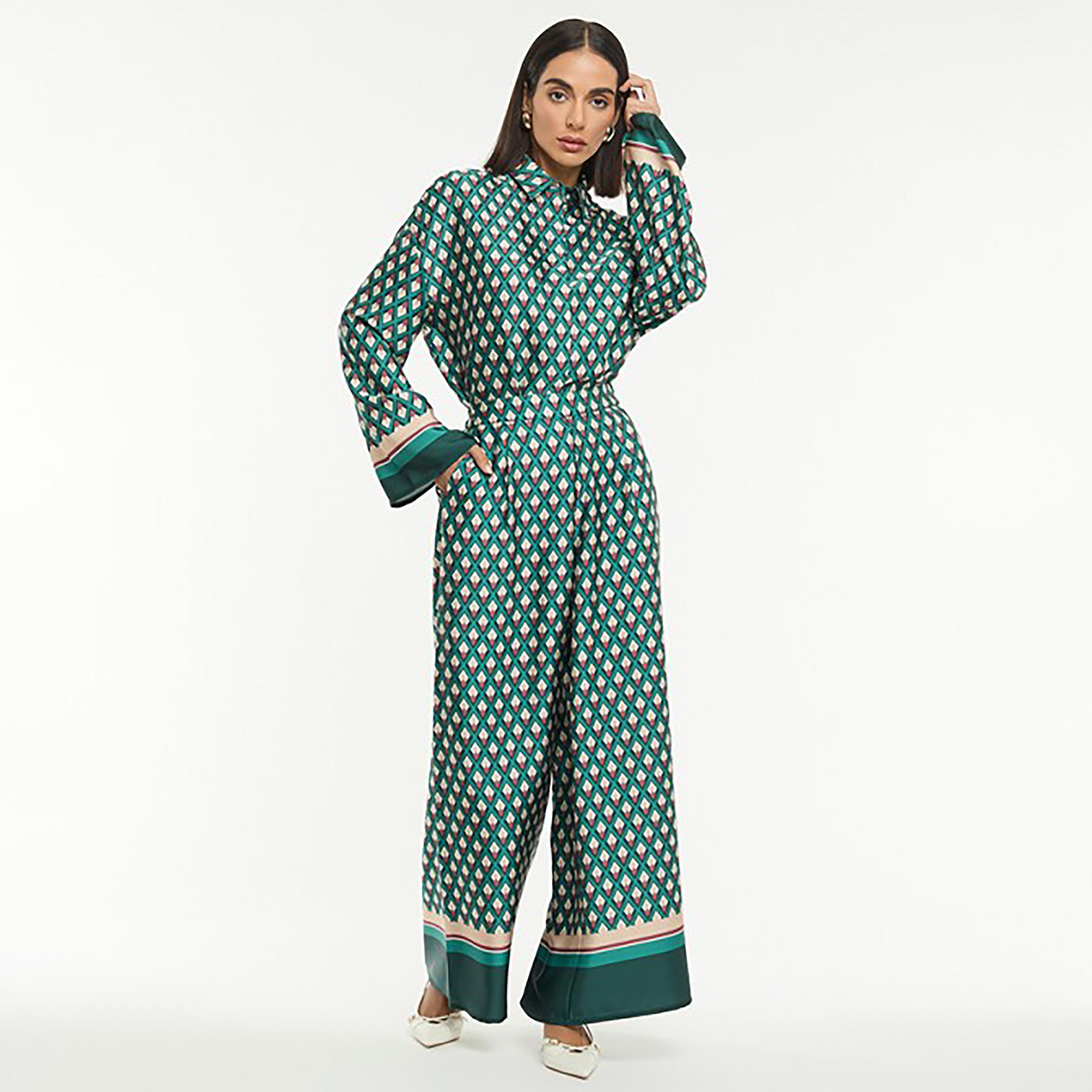 بنطلون نسائي بطبعة كاملة وأرجل واسعة بلون أخضر من بي سي بي جي-women-clothing-bottoms-trousers-image-2