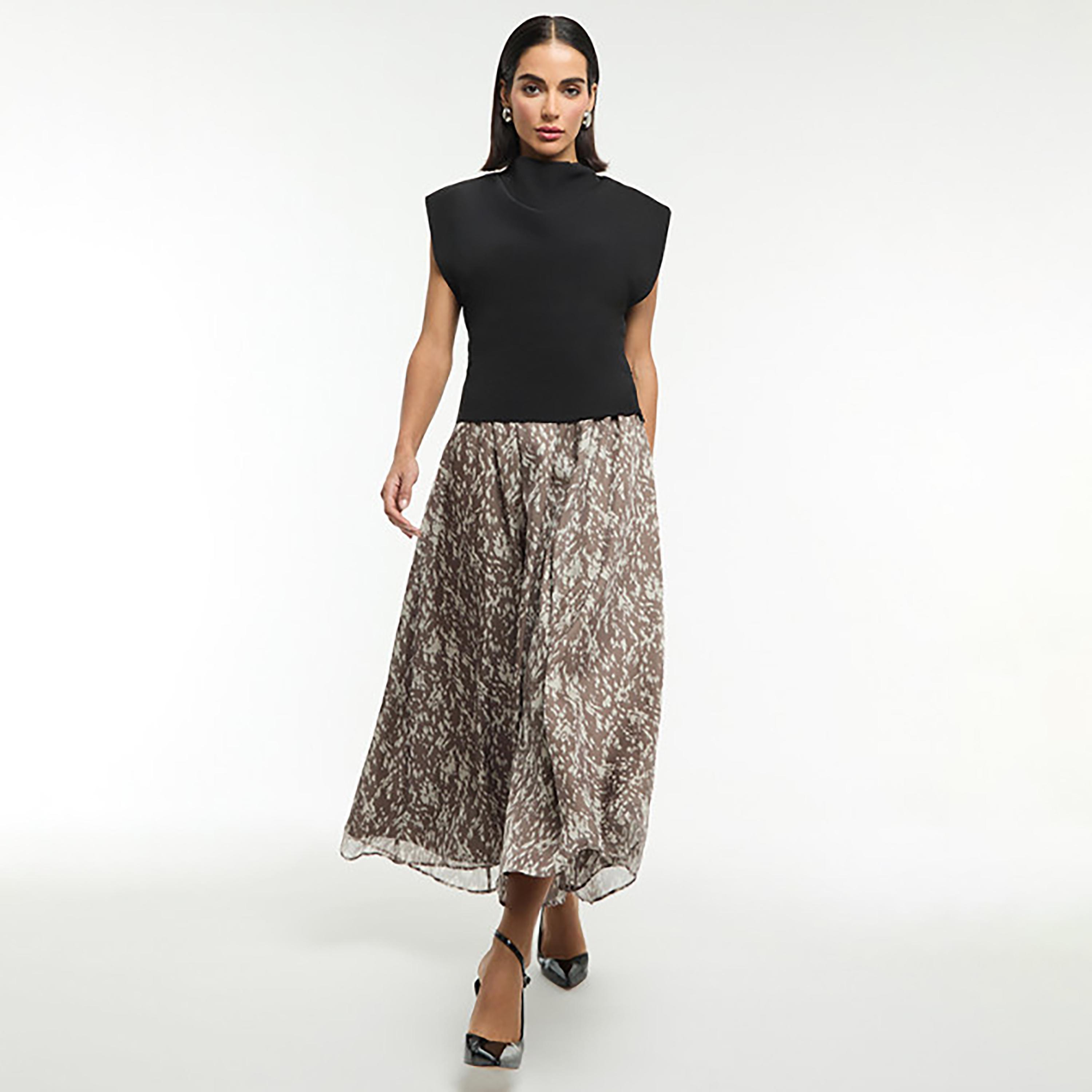 BCBG Brown Printed Flared Women's Midi Skirt-women-clothing-bottoms-skirts-image-2