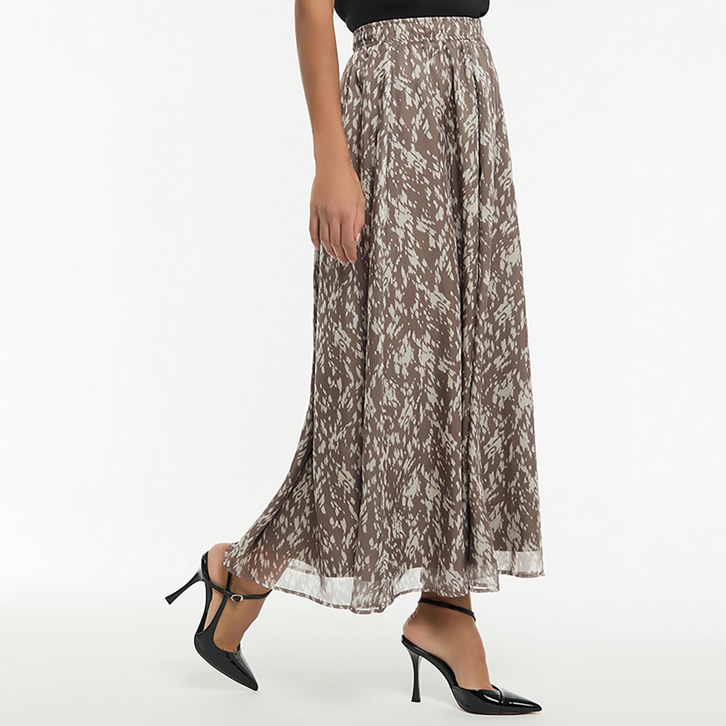 BCBG Brown Printed Flared Women's Midi Skirt-women-clothing-bottoms-skirts-image-3