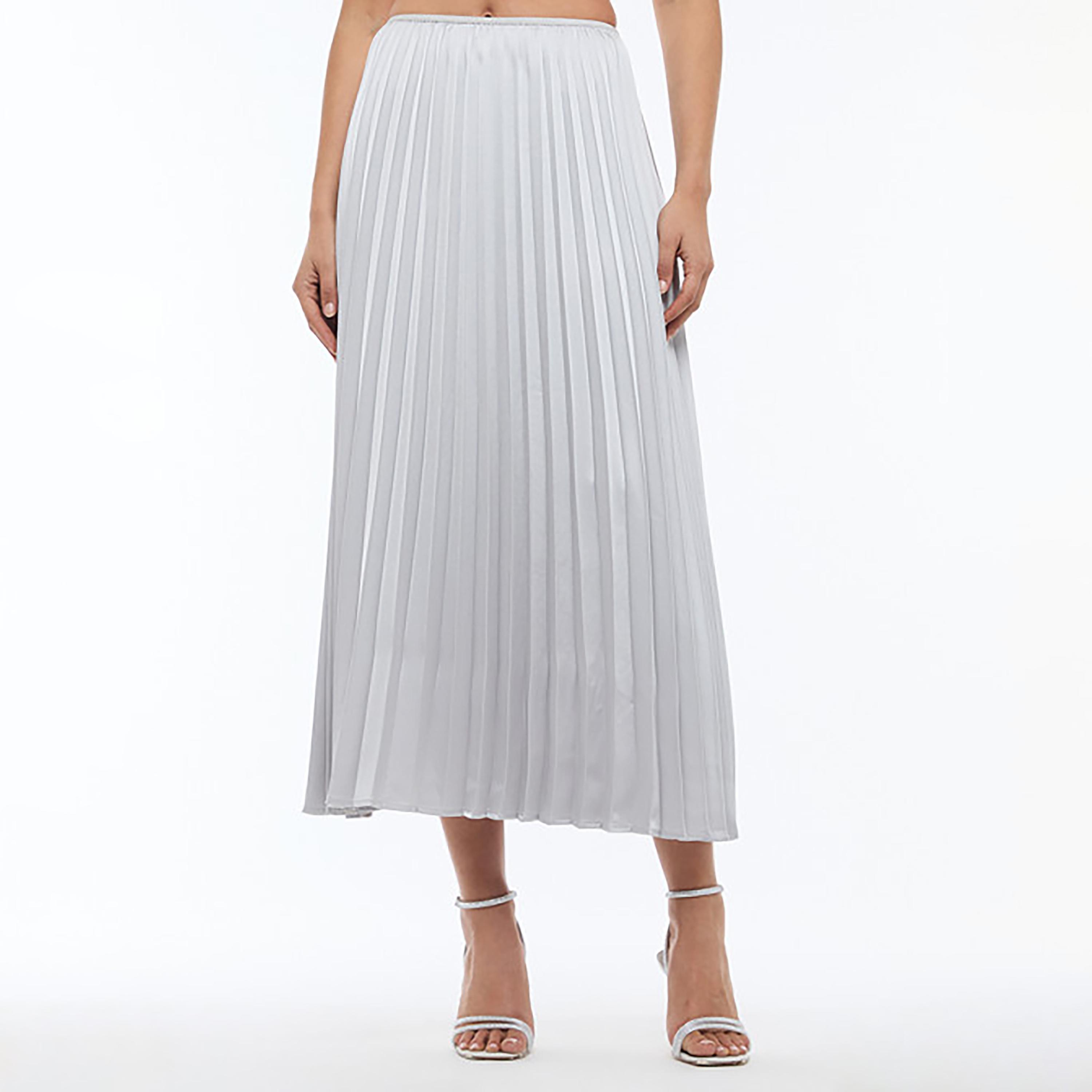 BCBG Silver Metallic Pleated Women's Midaxi Skirt-women-clothing-bottoms-skirts-image-1