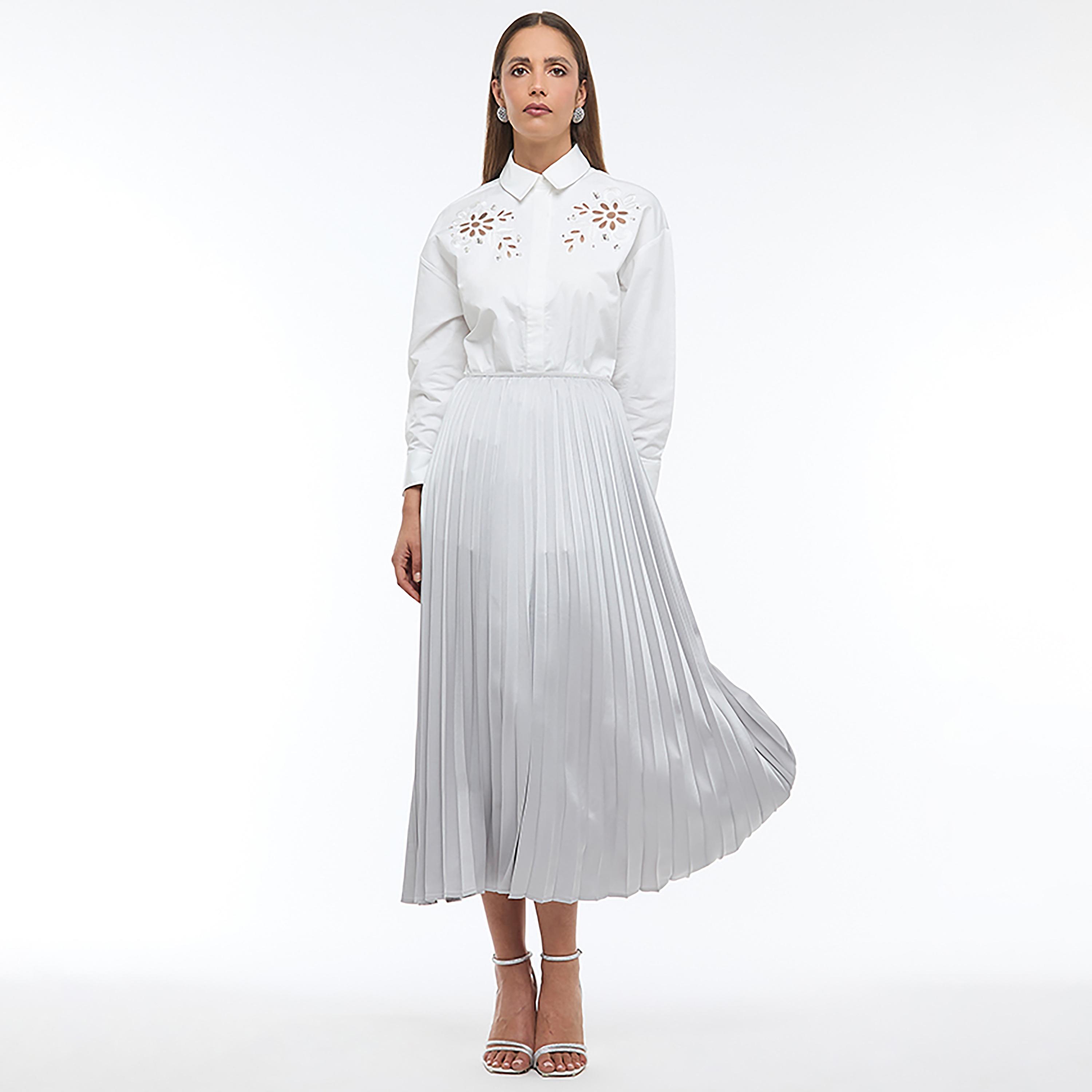 BCBG Silver Metallic Pleated Women's Midaxi Skirt-women-clothing-bottoms-skirts-image-2