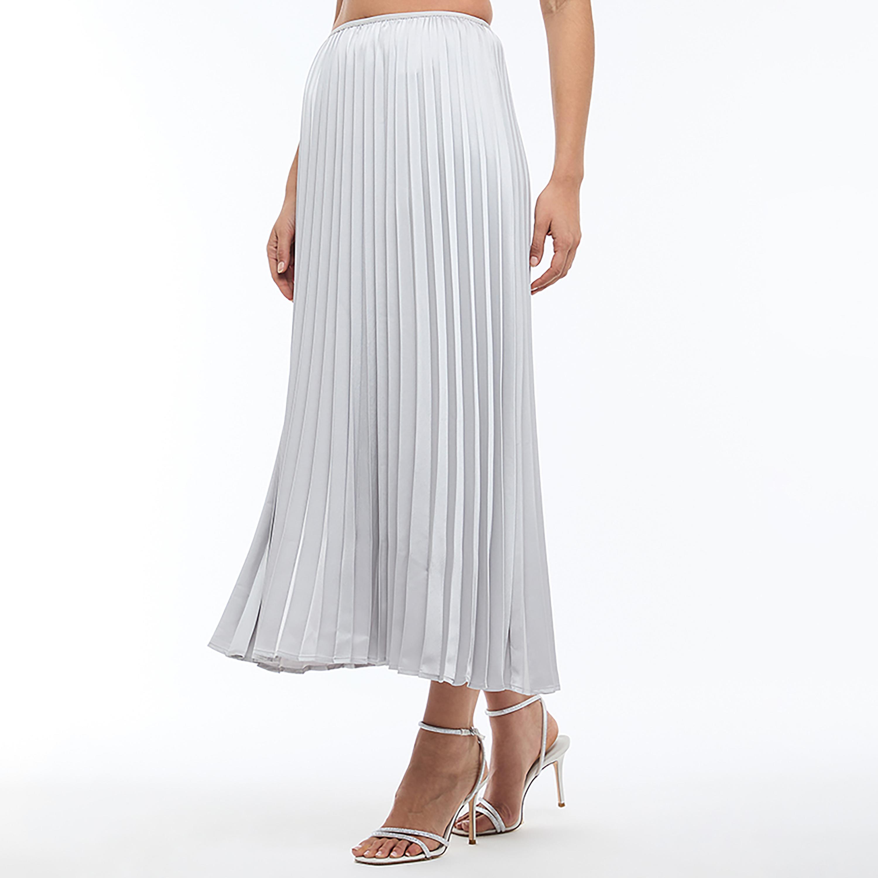 BCBG Silver Metallic Pleated Women's Midaxi Skirt-women-clothing-bottoms-skirts-image-3
