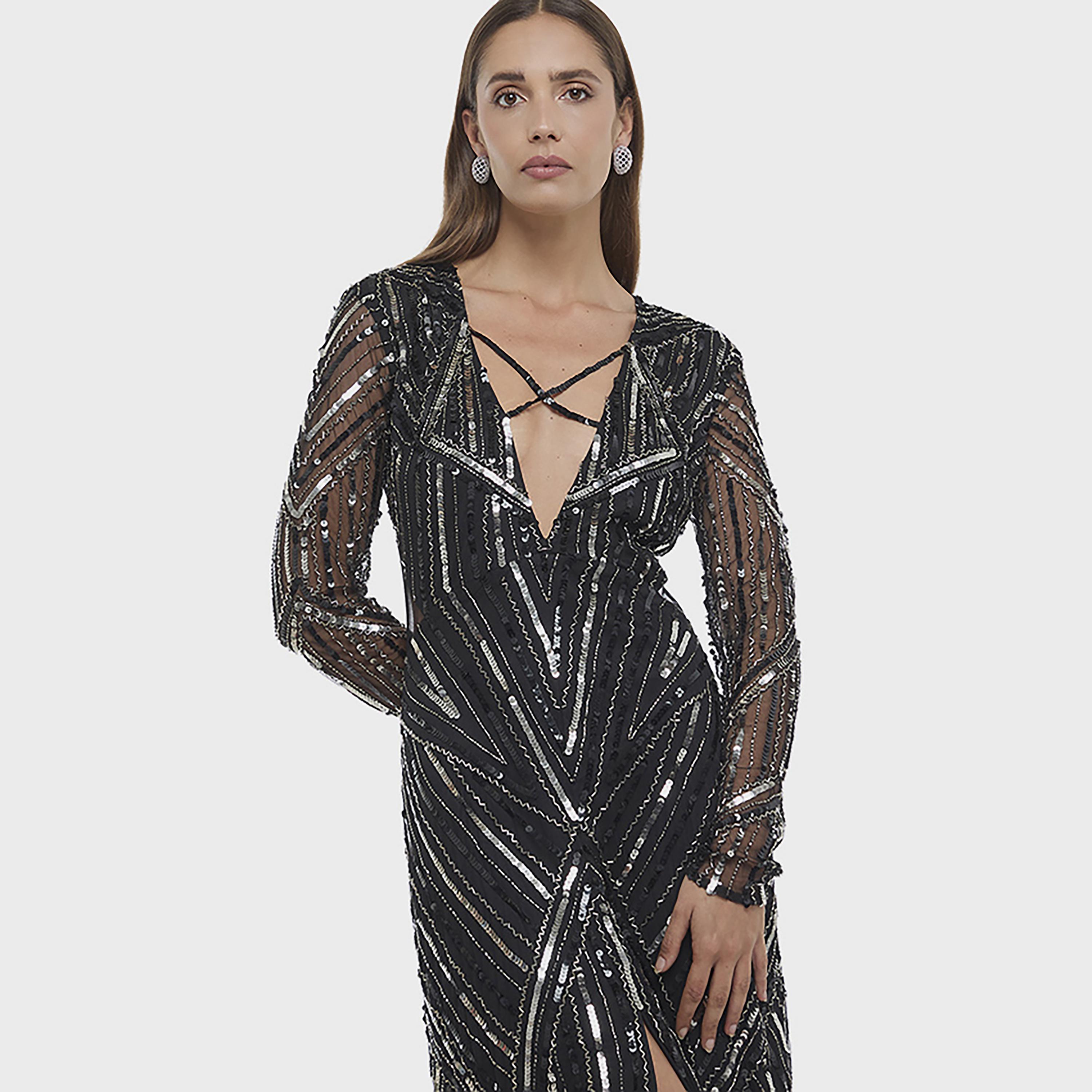 فستان سهرة ماكسي نسائي بتطريز ترتر وفتحة أمامية من بي سي بي جي-women-clothing-dresses-image-4