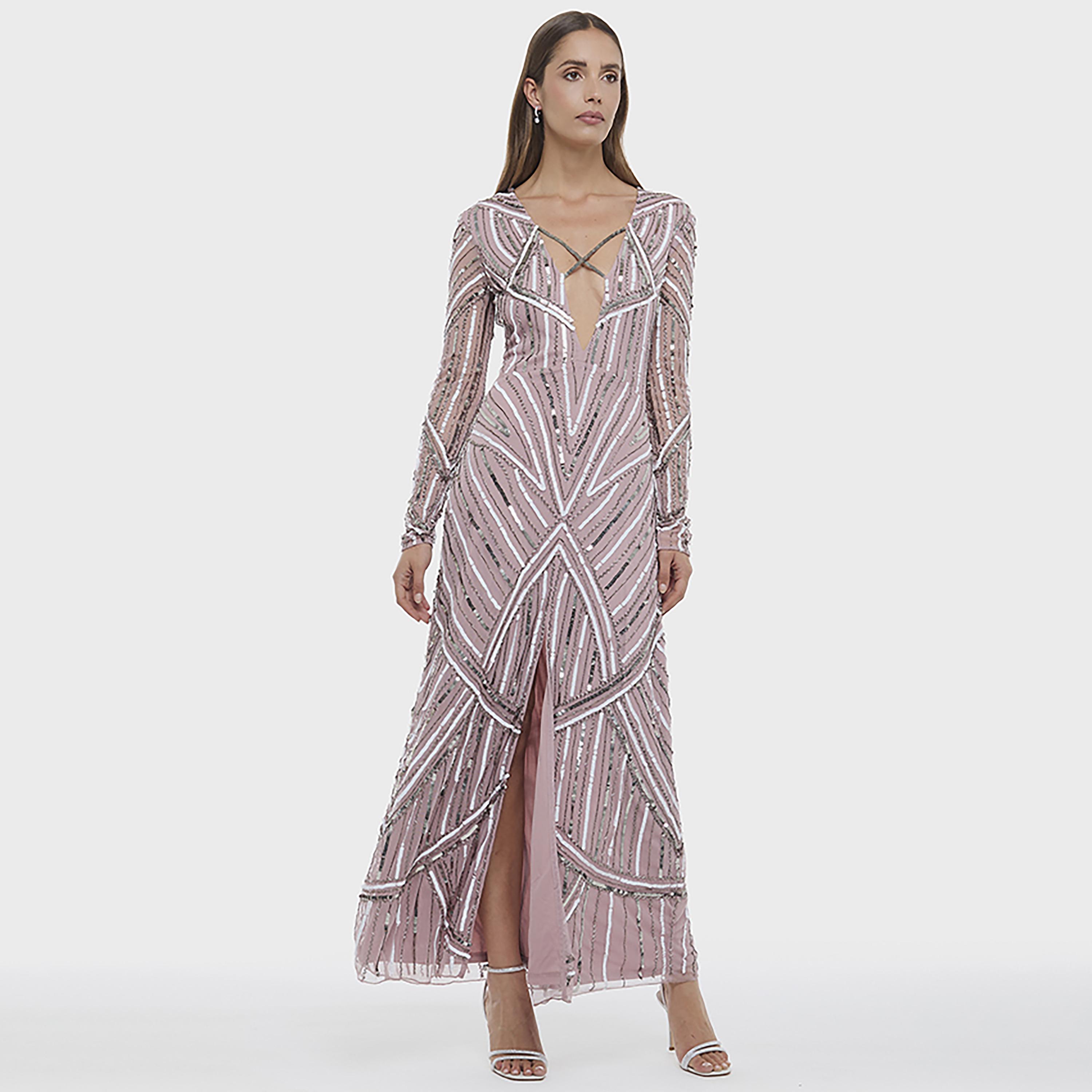فستان سهرة ماكسي نسائي بتطريز ترتر وفتحة أمامية من بي سي بي جي-women-clothing-dresses-image-7