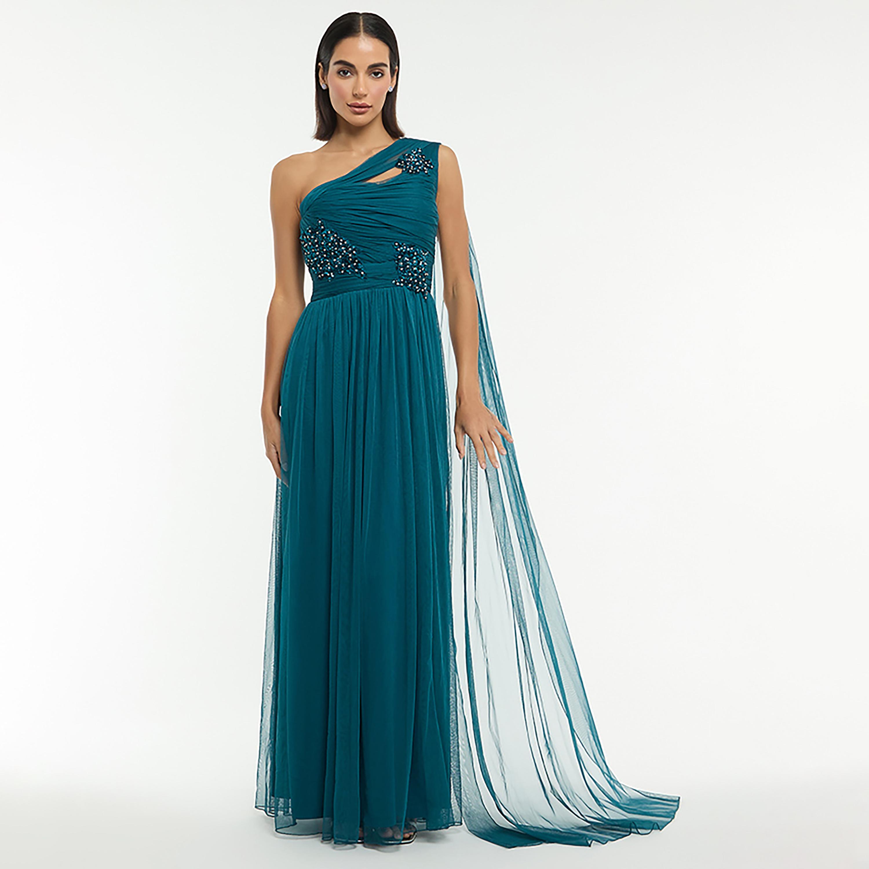 BCBG Sequins One Shoulder Women's Evening Maxi Dress-women-clothing-dresses-image-5