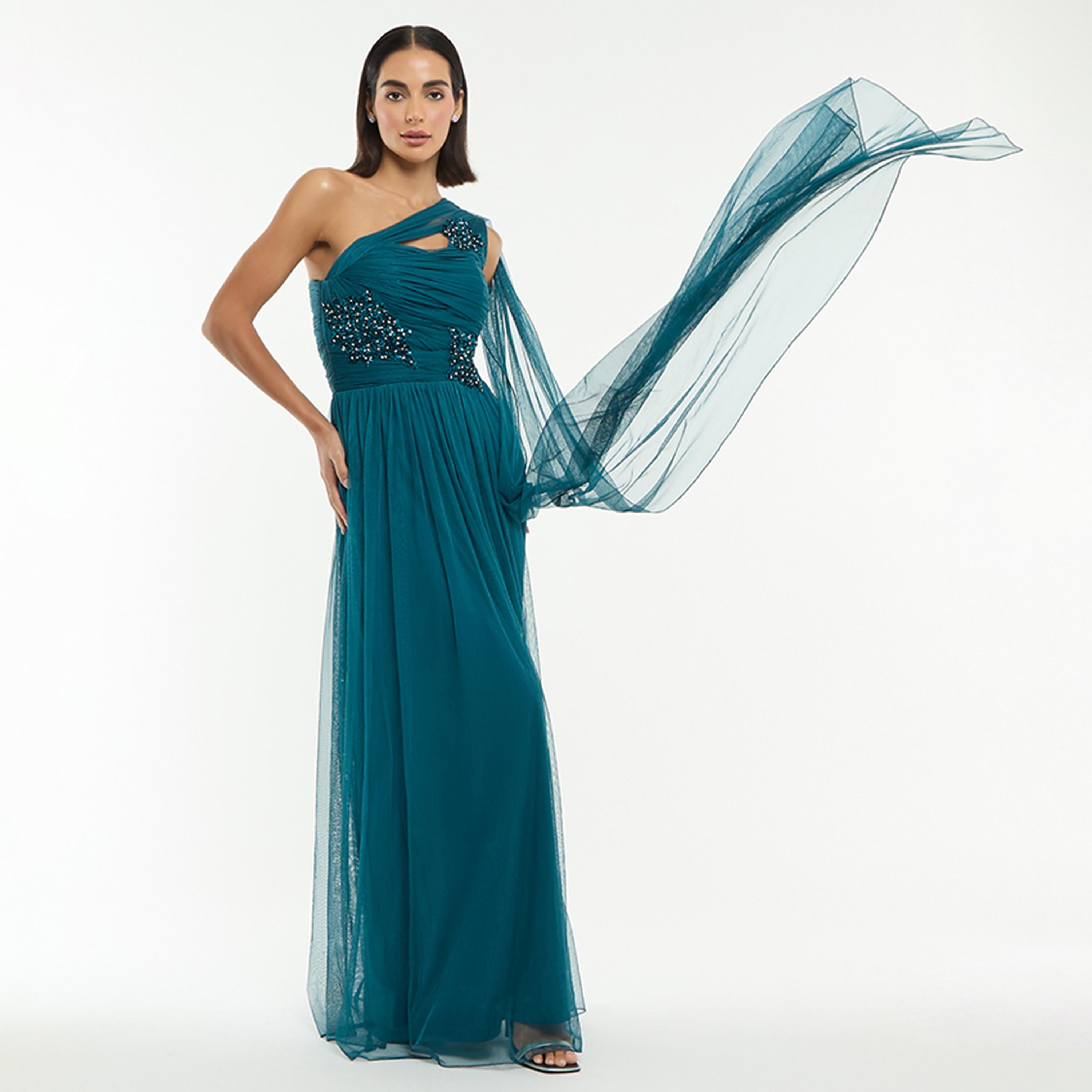 BCBG Sequins One Shoulder Women's Evening Maxi Dress-women-clothing-dresses-image-6