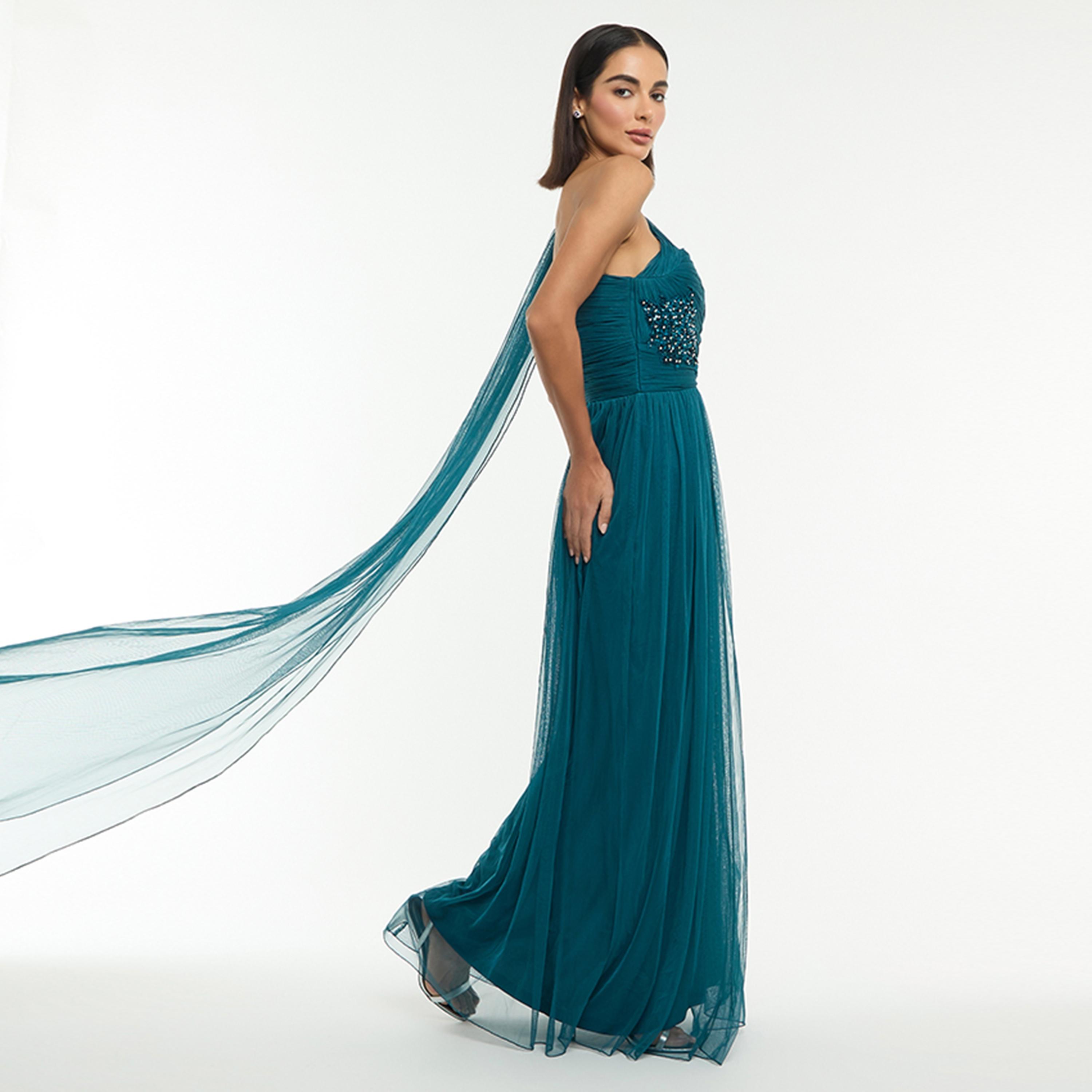 BCBG Sequins One Shoulder Women's Evening Maxi Dress-women-clothing-dresses-image-9