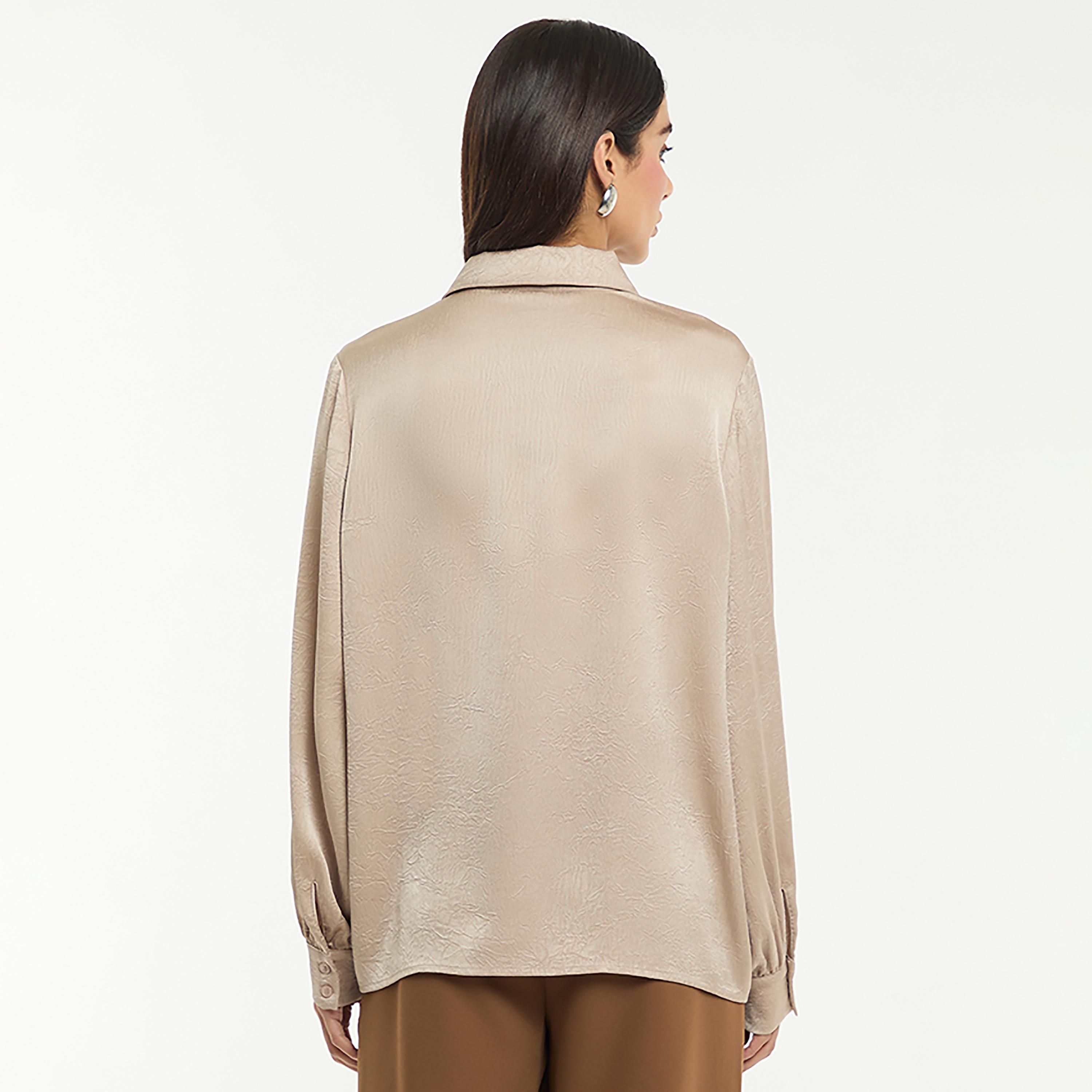 BCBG Beige Satin Women's Oversized Shirt-women-clothing-shirtsandblouses-shirts-image-3