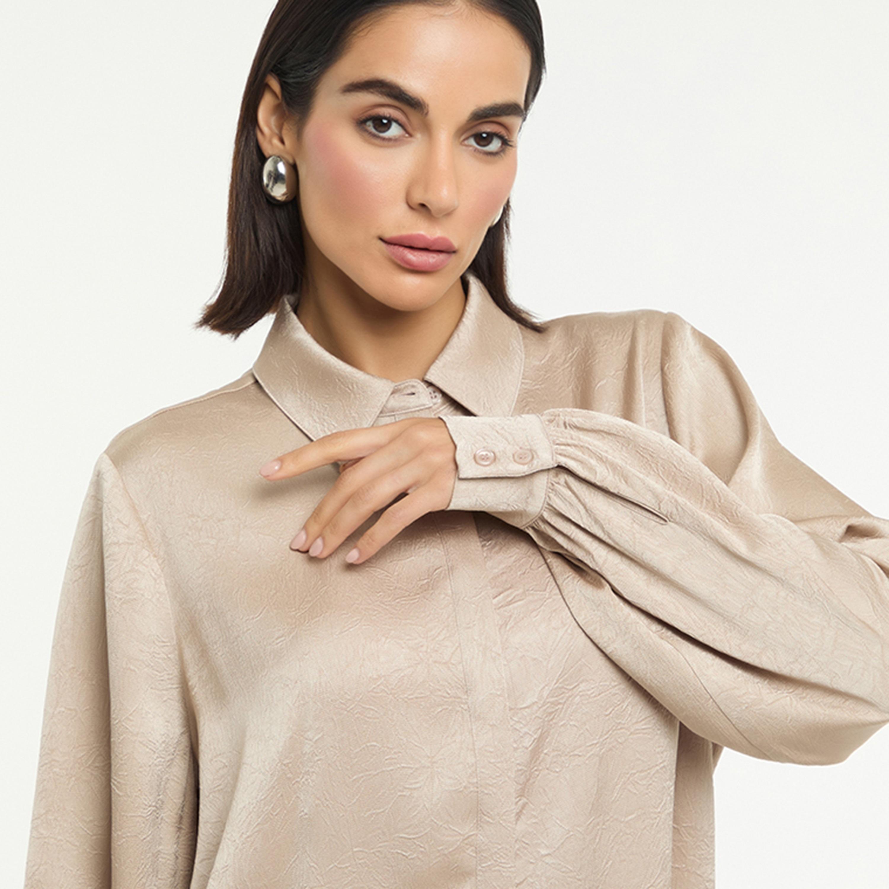 BCBG Beige Satin Women's Oversized Shirt-women-clothing-shirtsandblouses-shirts-image-4