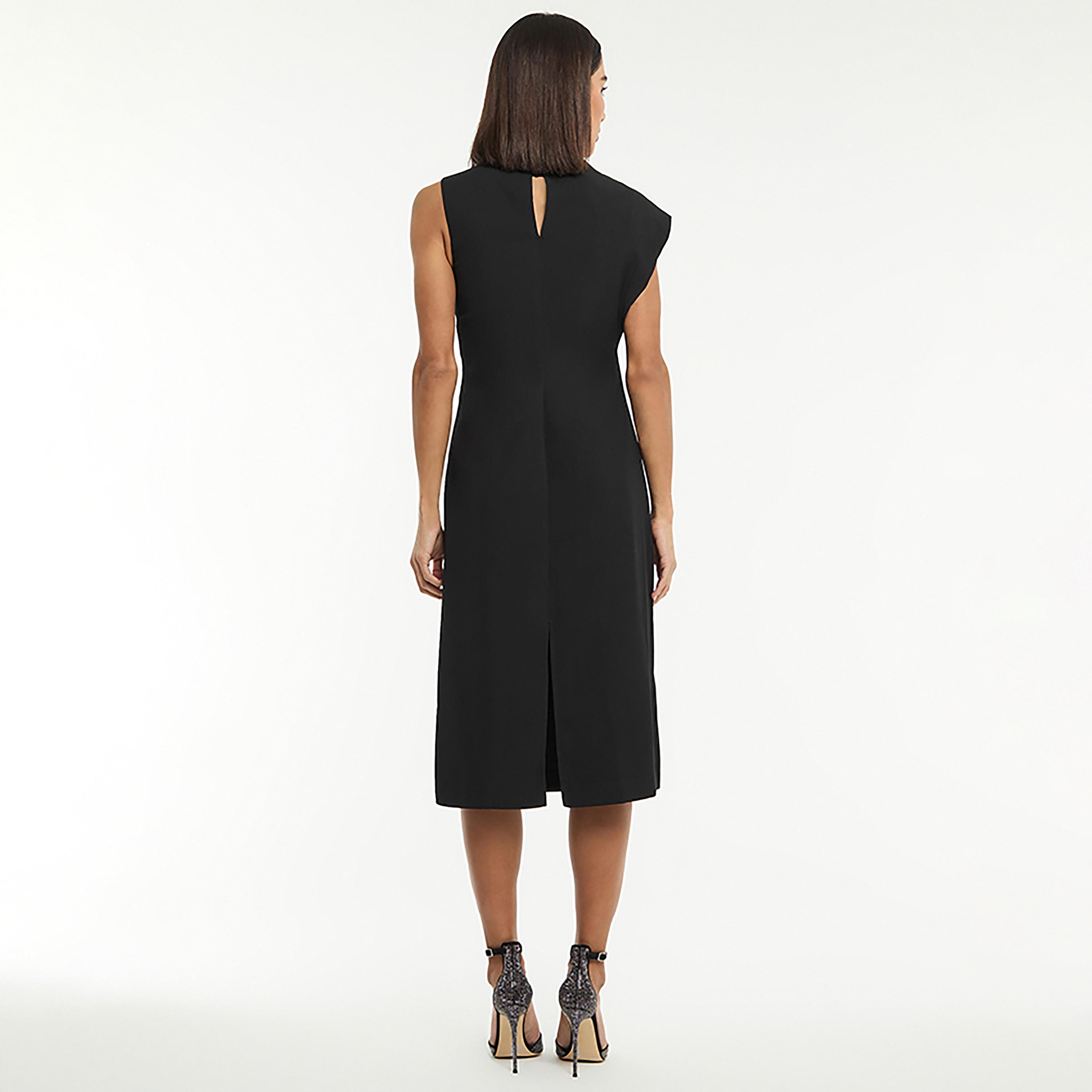 BCBG Black Draped Neck Sheath Women's Midi Dress-women-clothing-dresses-image-3