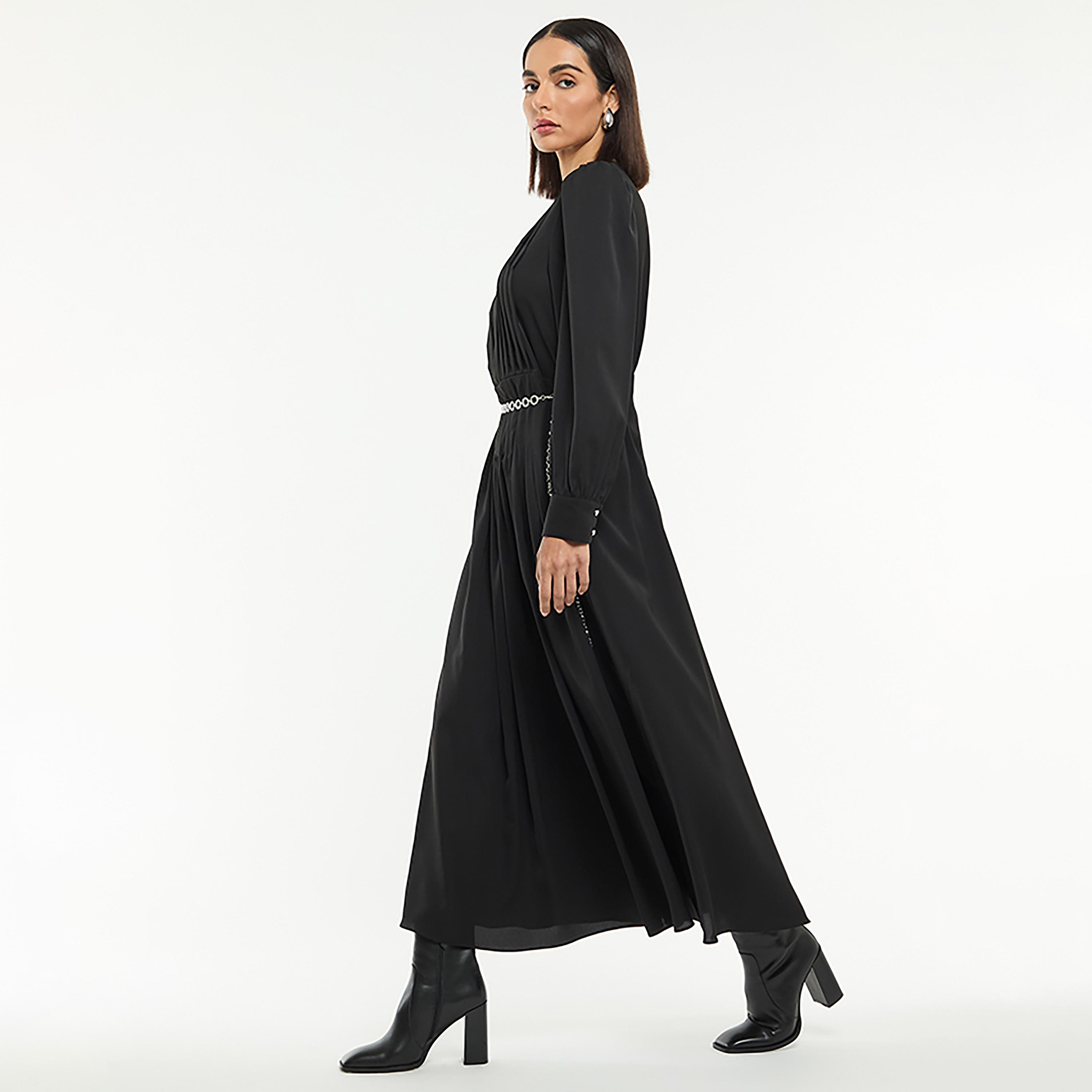 BCBG Pleated Puff Sleeves Women's Maxi Dress with Chain Belt-women-clothing-dresses-image-4