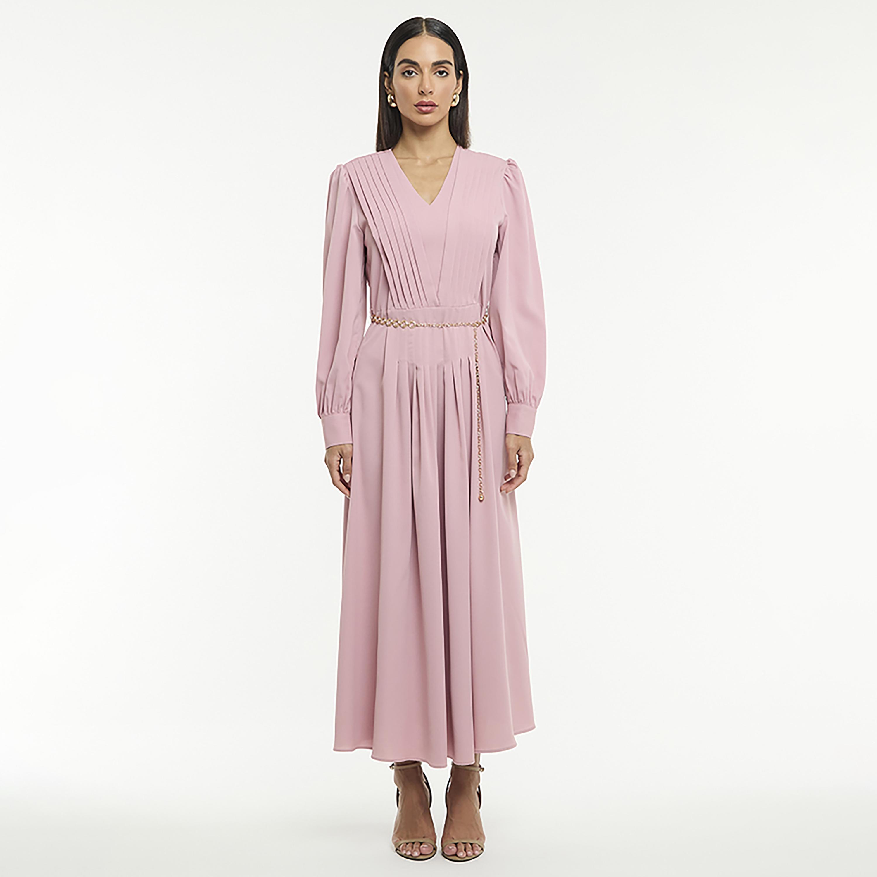 BCBG Pleated Puff Sleeves Women's Maxi Dress with Chain Belt-women-clothing-dresses-image-5