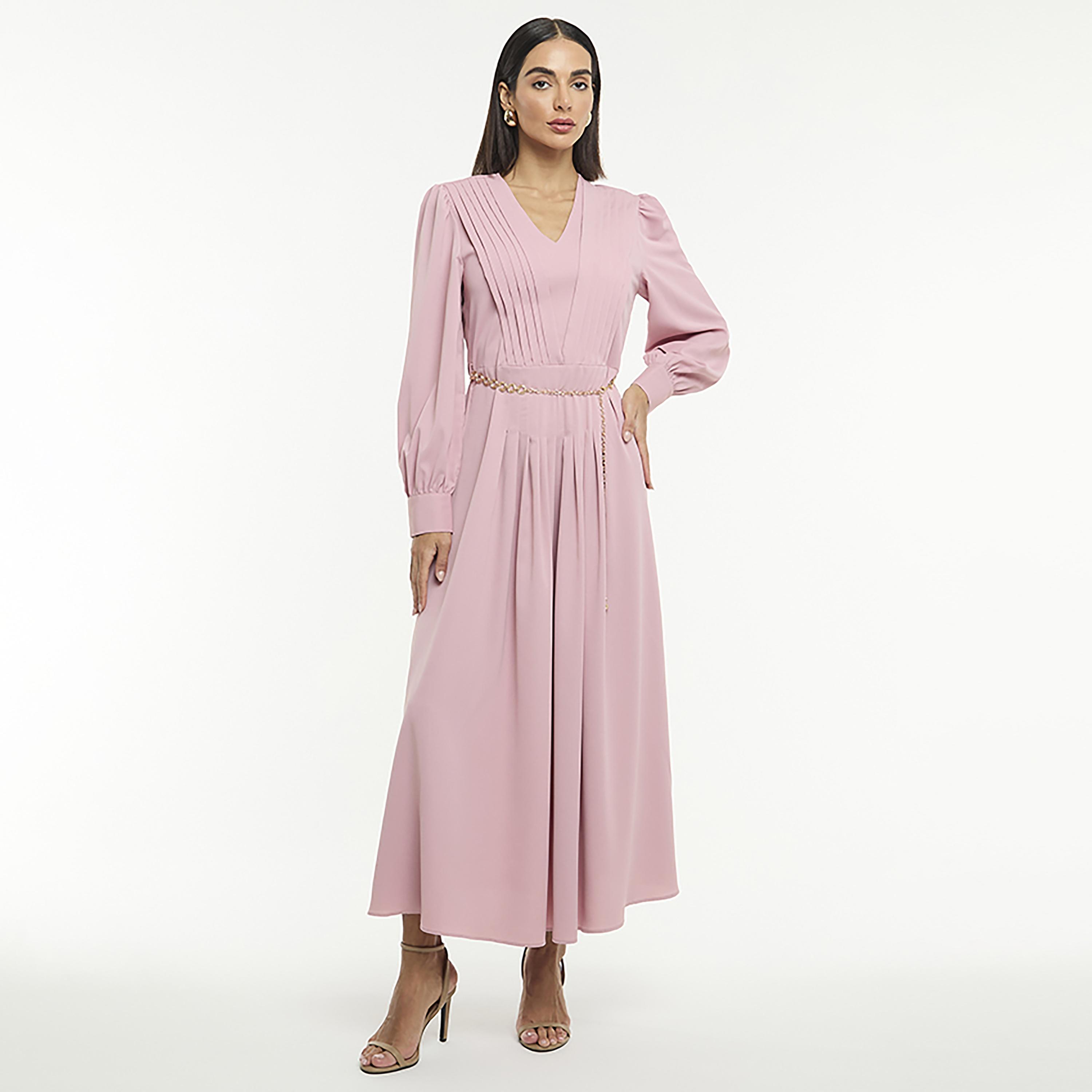 BCBG Pleated Puff Sleeves Women's Maxi Dress with Chain Belt-women-clothing-dresses-image-6