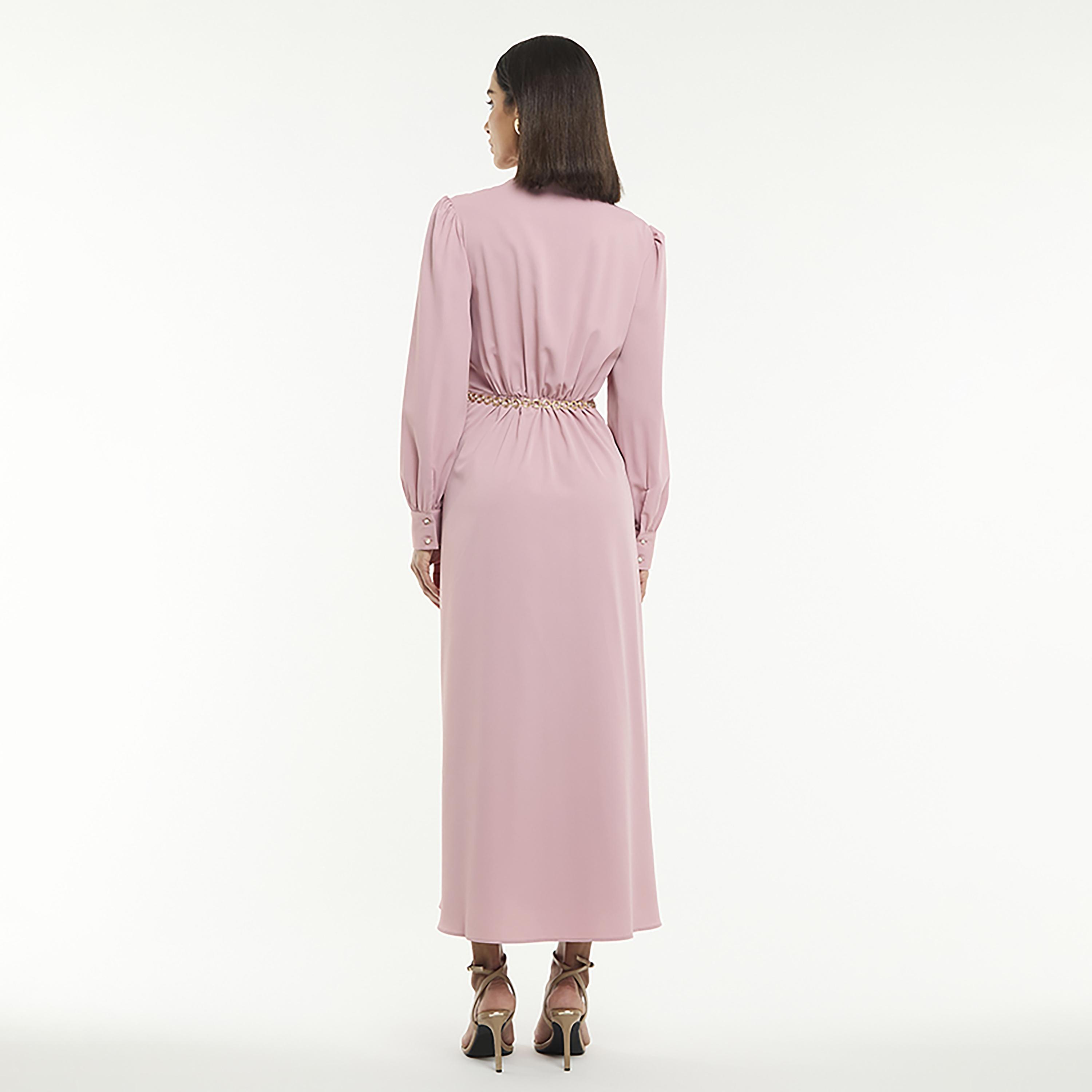 BCBG Pleated Puff Sleeves Women's Maxi Dress with Chain Belt-women-clothing-dresses-image-7