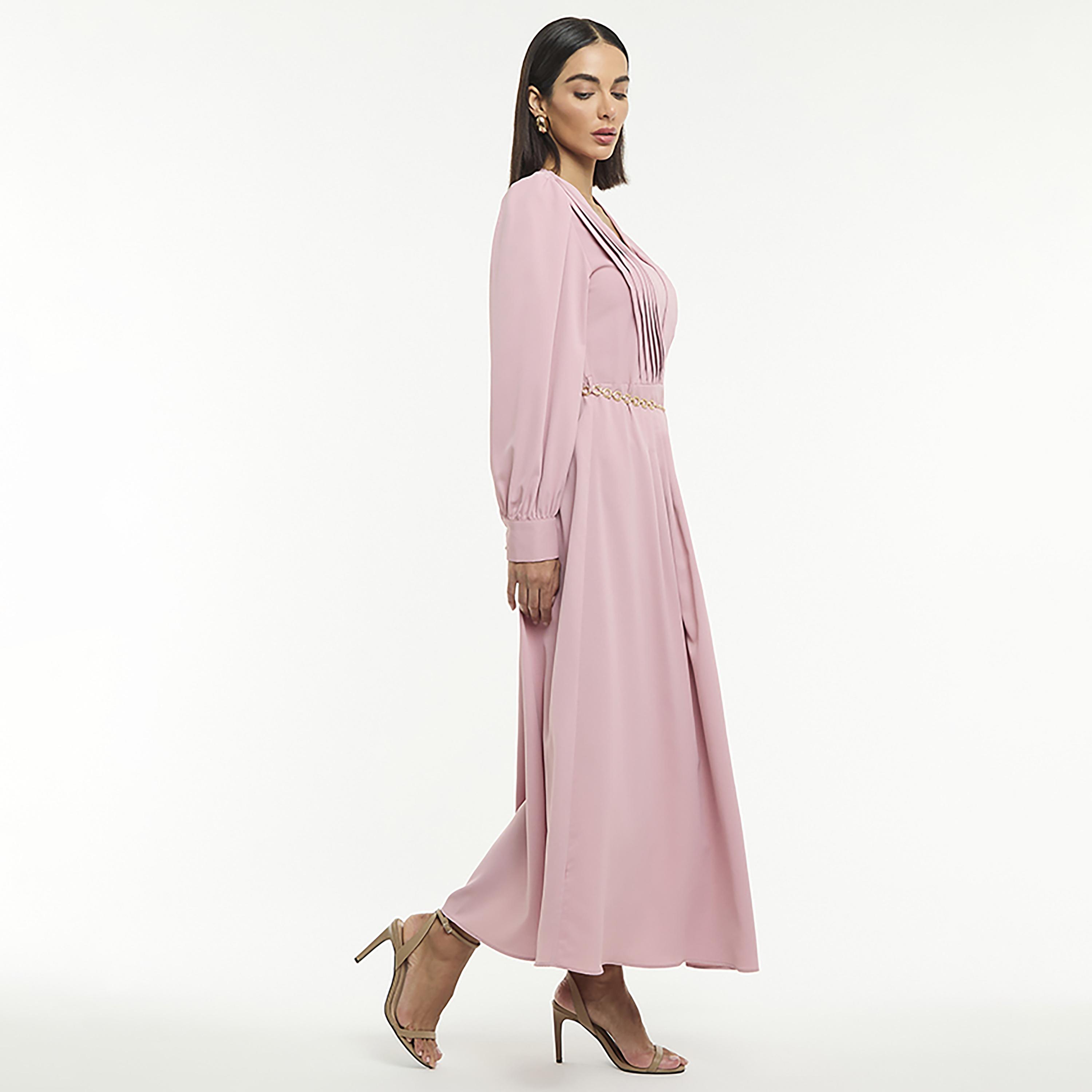 BCBG Pleated Puff Sleeves Women's Maxi Dress with Chain Belt-women-clothing-dresses-image-9