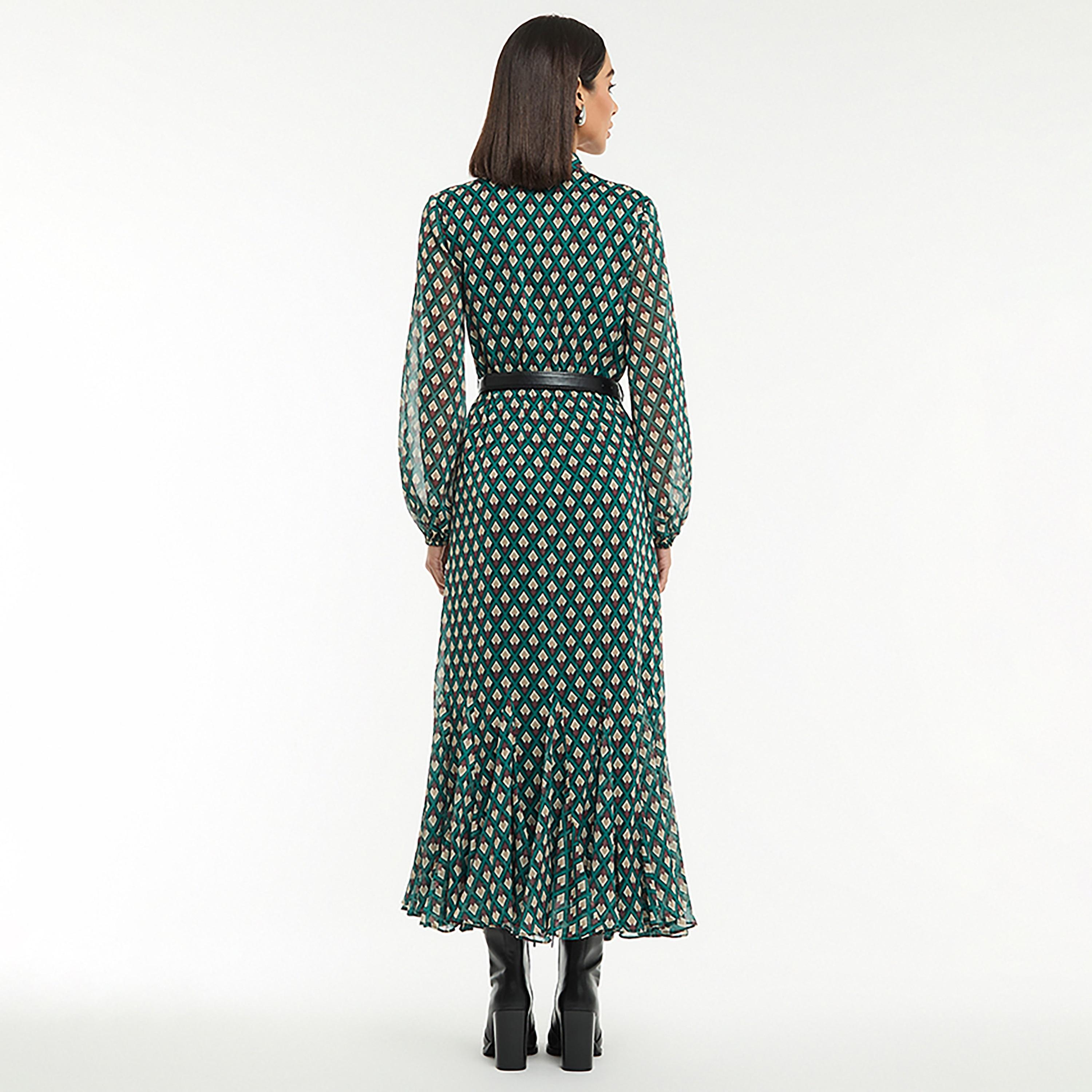 BCBG Green All Over Printed Satin Women's Maxi Shirt Dress with Belt-women-clothing-dresses-image-3