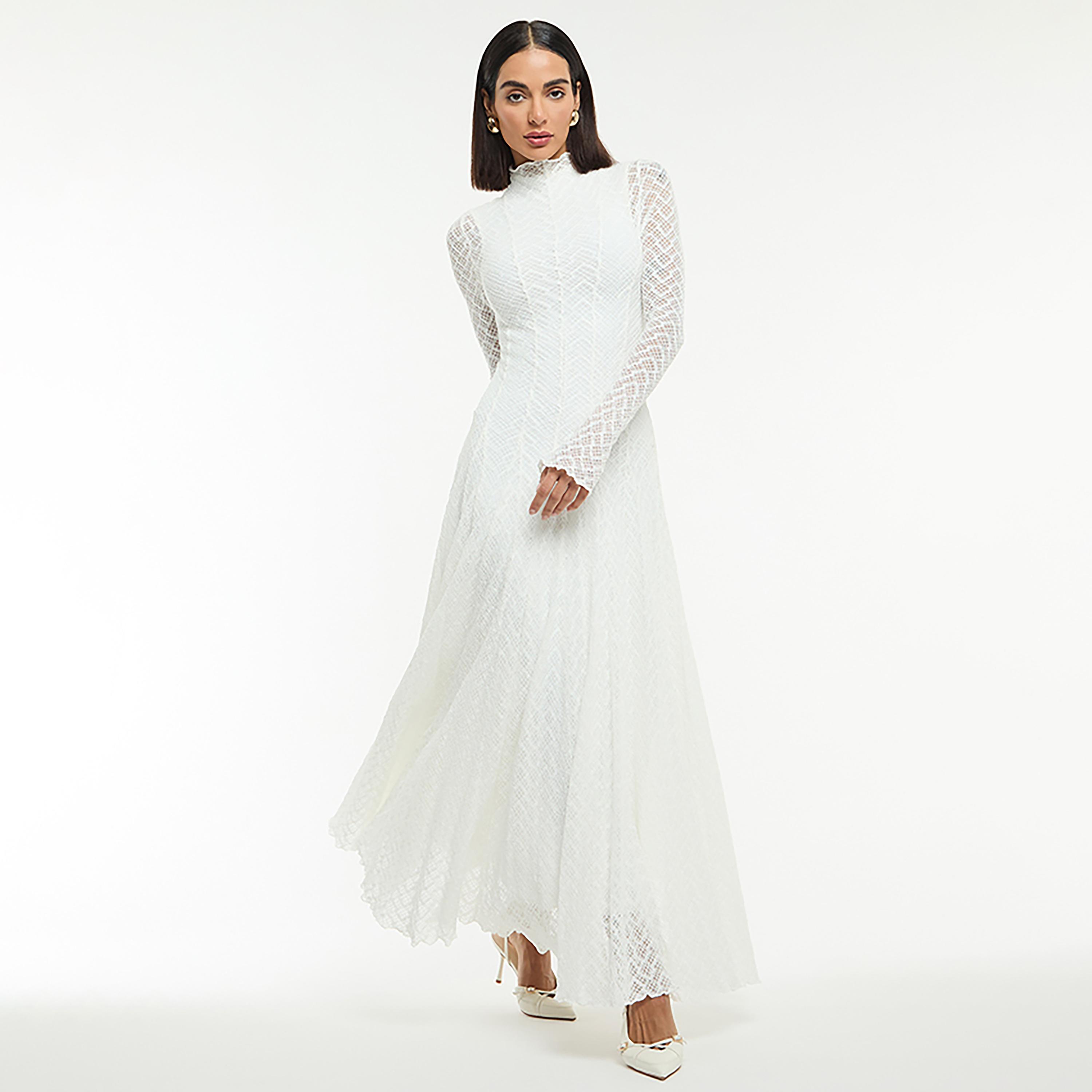 BCBG Off White Mock Neck Lace Fit & Flare Women's Maxi Dress-women-clothing-dresses-image-2