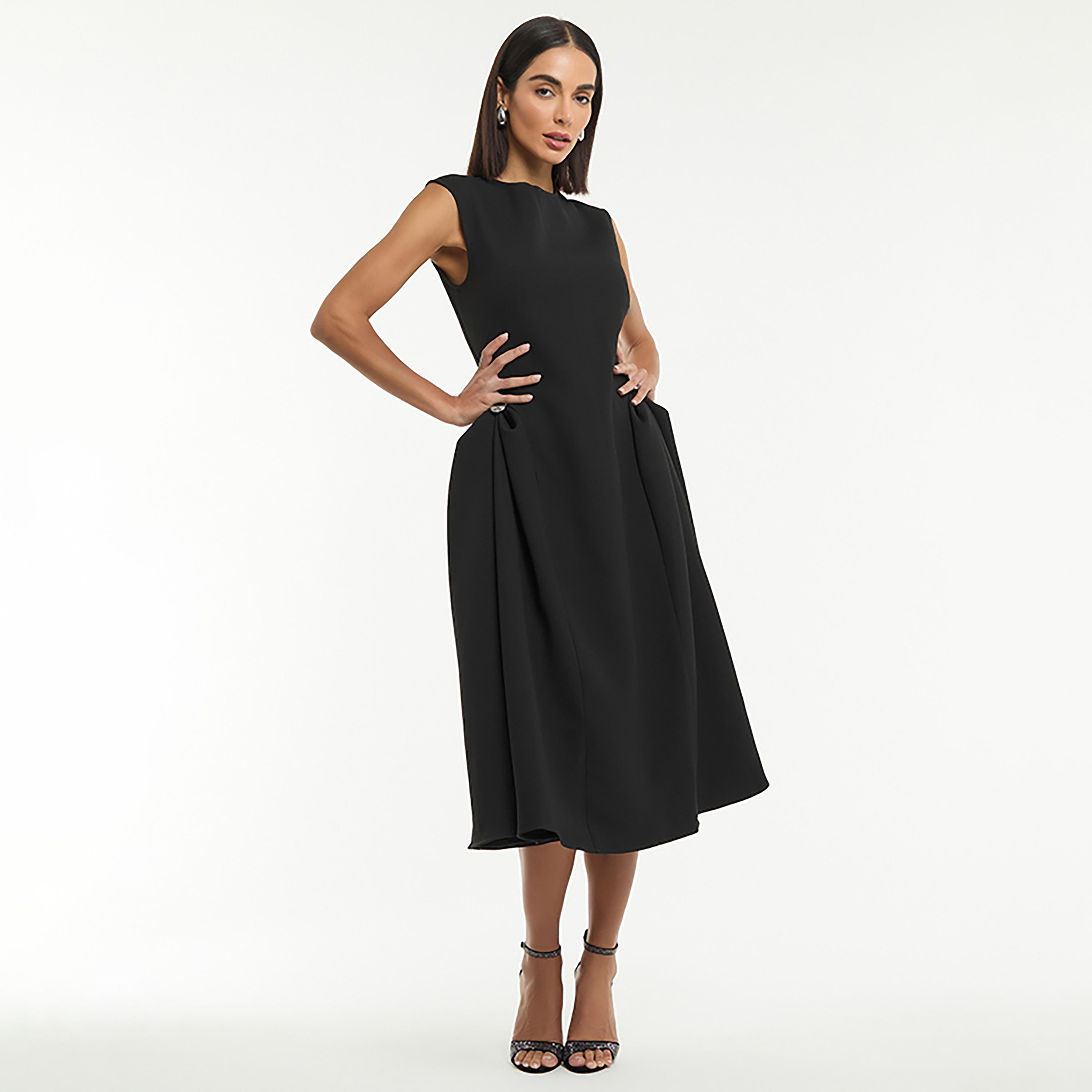 BCBG Black Fit and Flare Women's Midi Dress-women-clothing-dresses-image-2