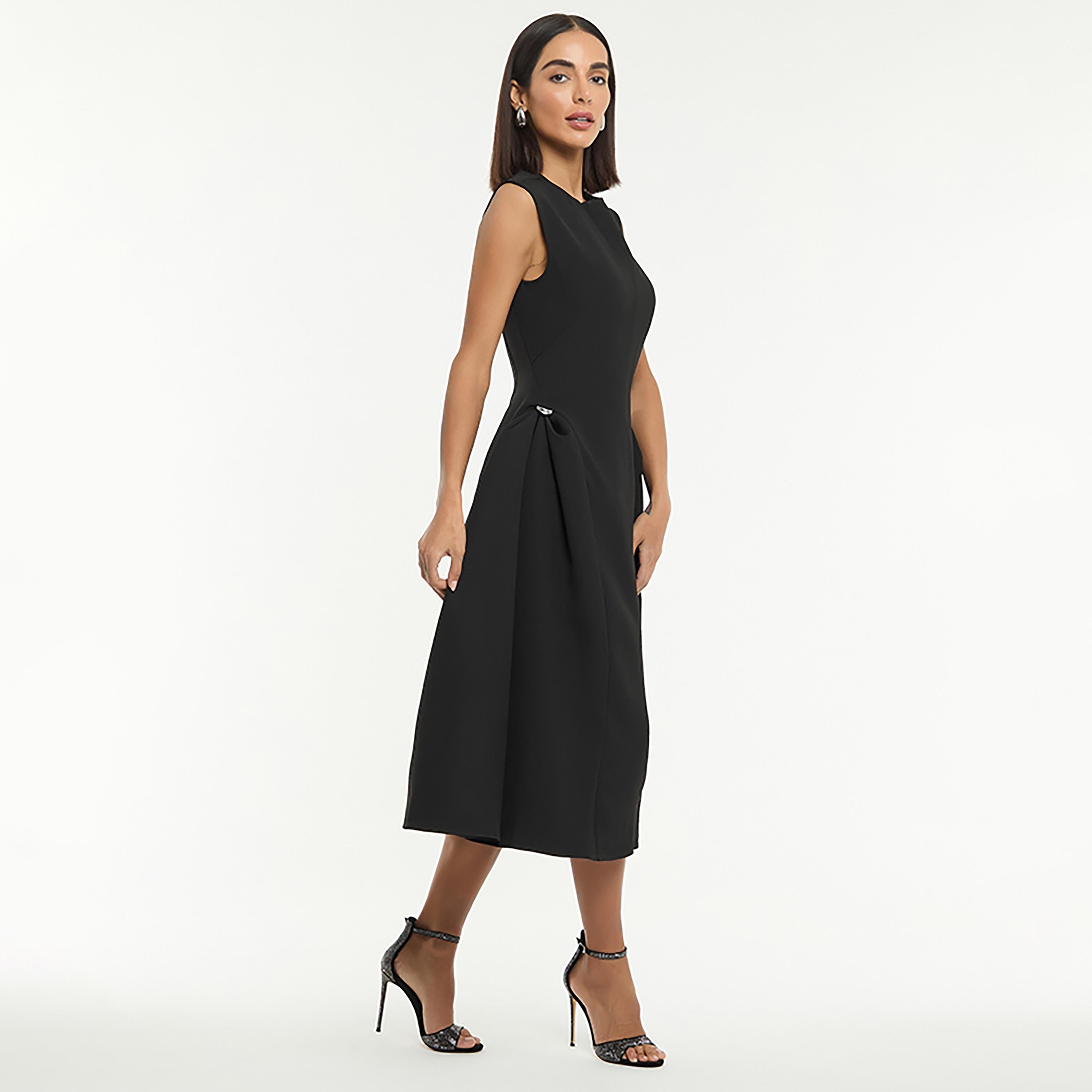 BCBG Black Fit and Flare Women's Midi Dress-women-clothing-dresses-image-5