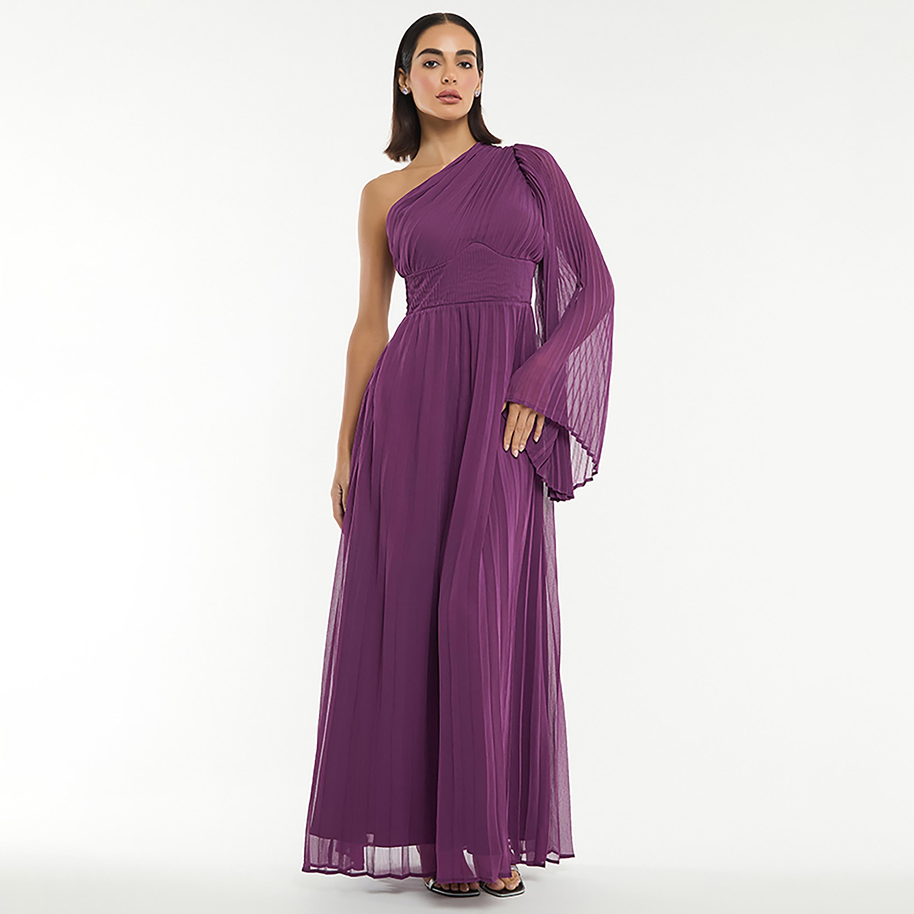 BCBG Purple One Shoulder Pleated Women's Maxi Dress-women-clothing-dresses-image-2