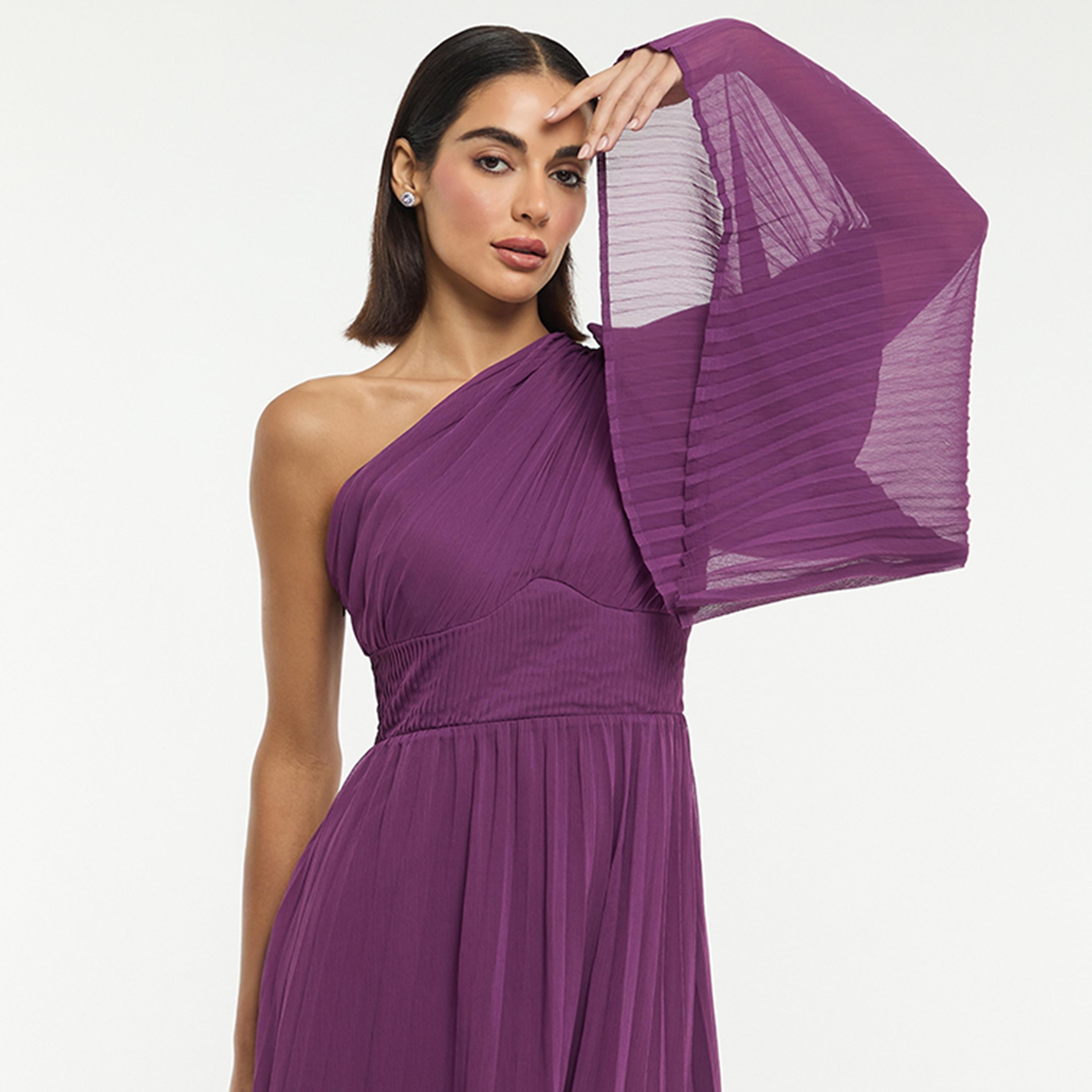 BCBG Purple One Shoulder Pleated Women's Maxi Dress-women-clothing-dresses-image-4
