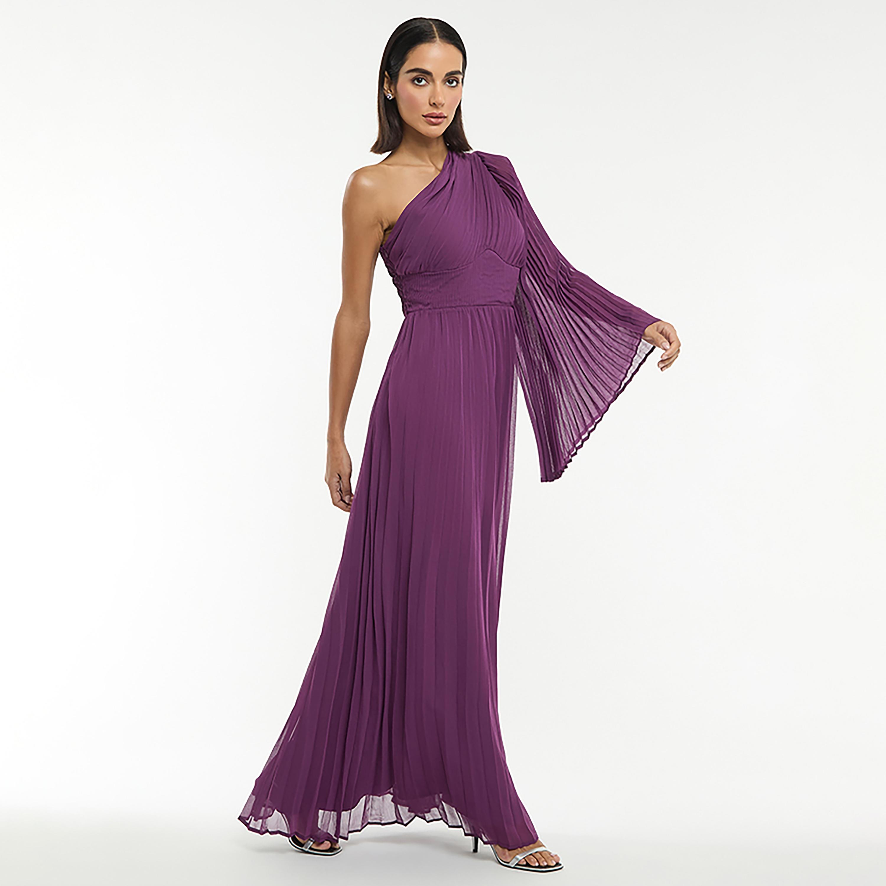 BCBG Purple One Shoulder Pleated Women's Maxi Dress-women-clothing-dresses-image-5