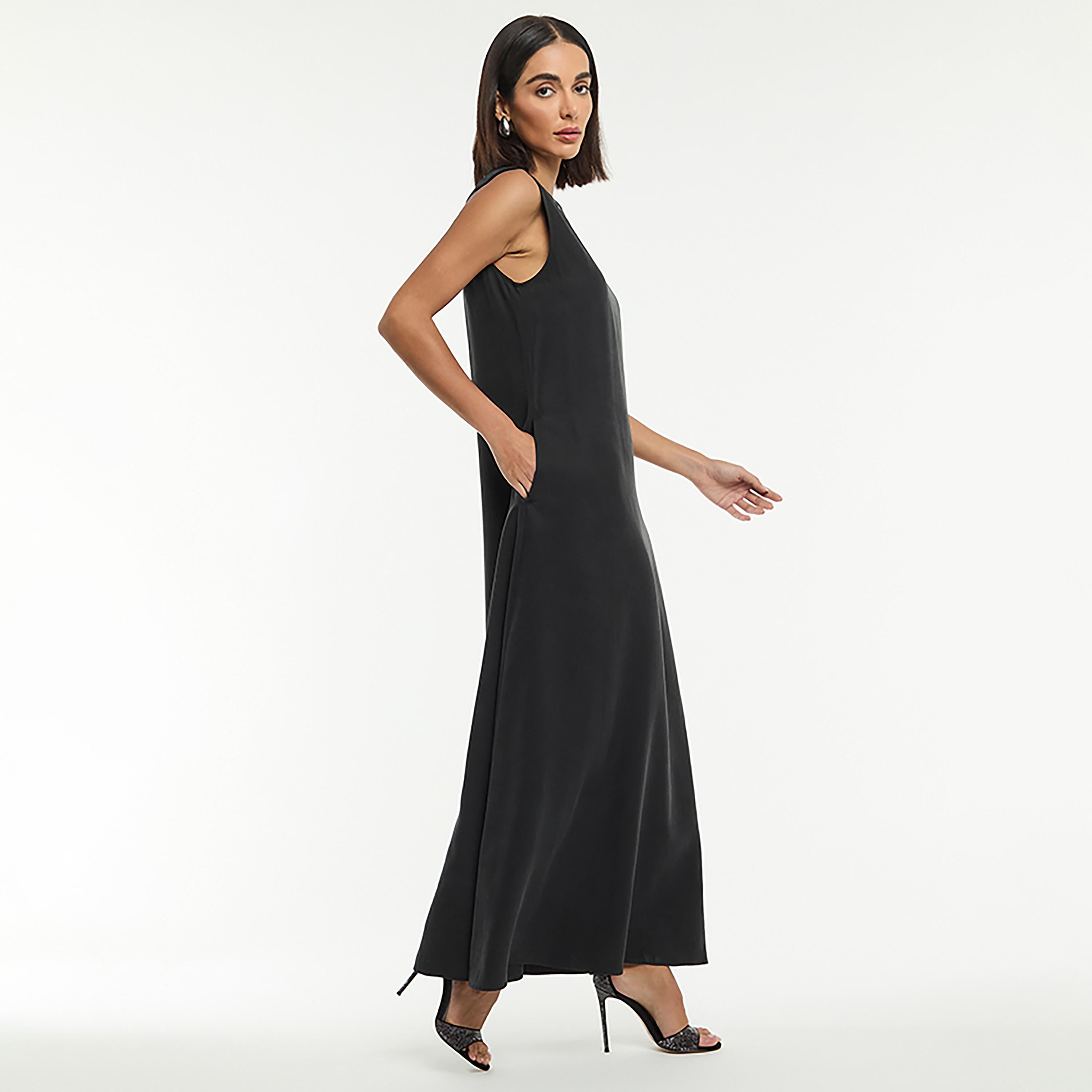 BCBG Black Lurex Embroidered Neckline Women's Maxi Dress-women-clothing-dresses-image-5