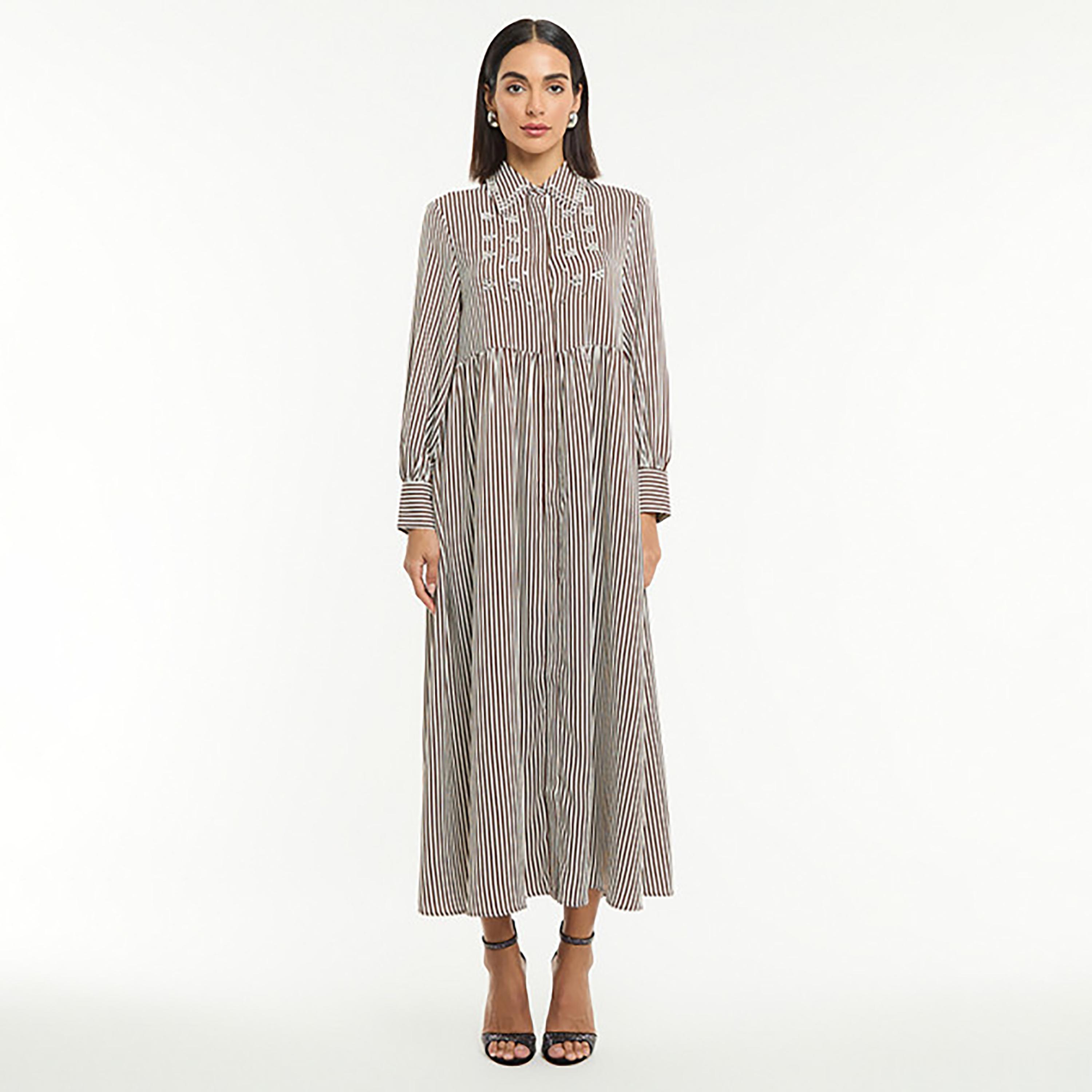 BCBG Embellished and Striped Poplin Women's Maxi Shirt Dress-women-clothing-dresses-image-1