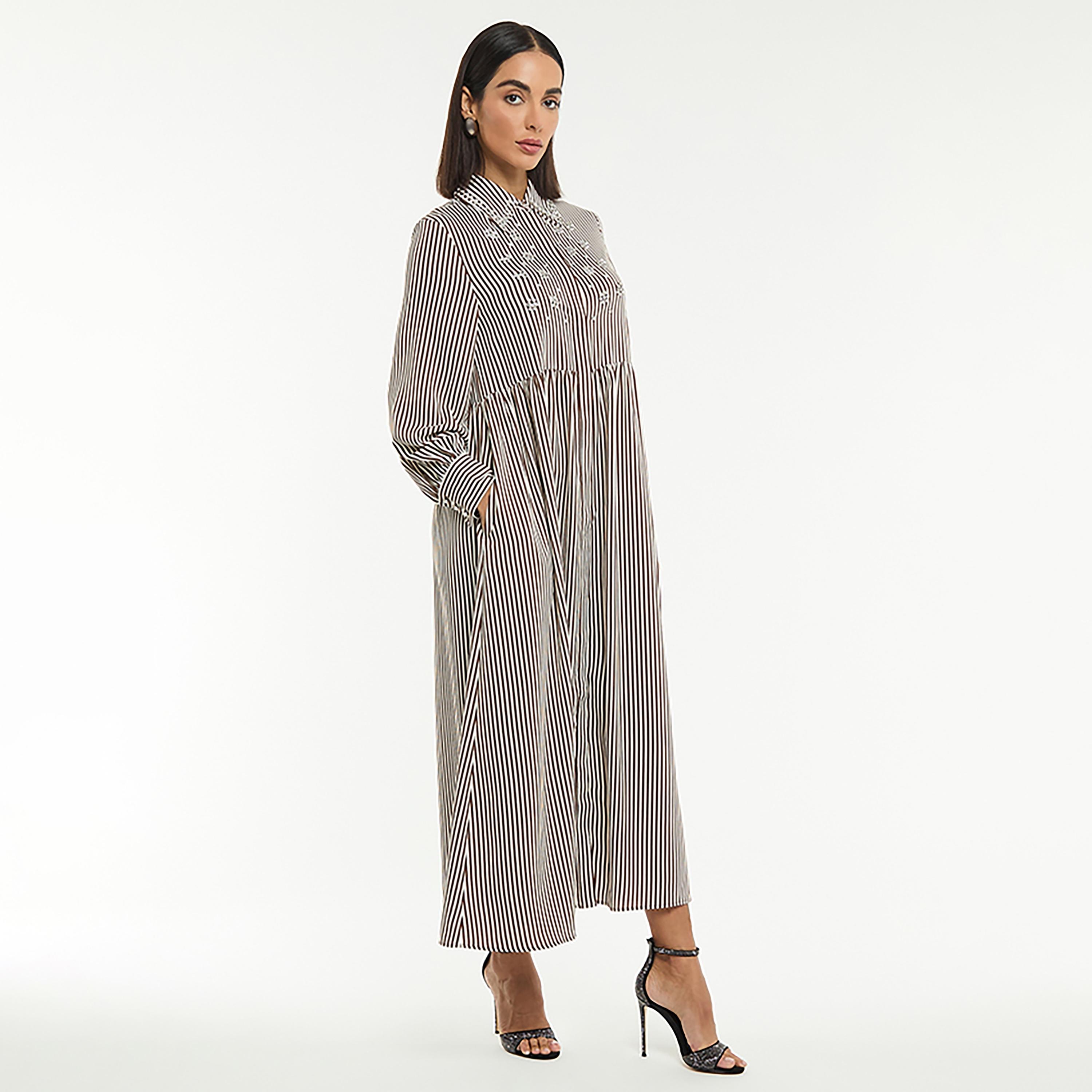 BCBG Embellished and Striped Poplin Women's Maxi Shirt Dress-women-clothing-dresses-image-5