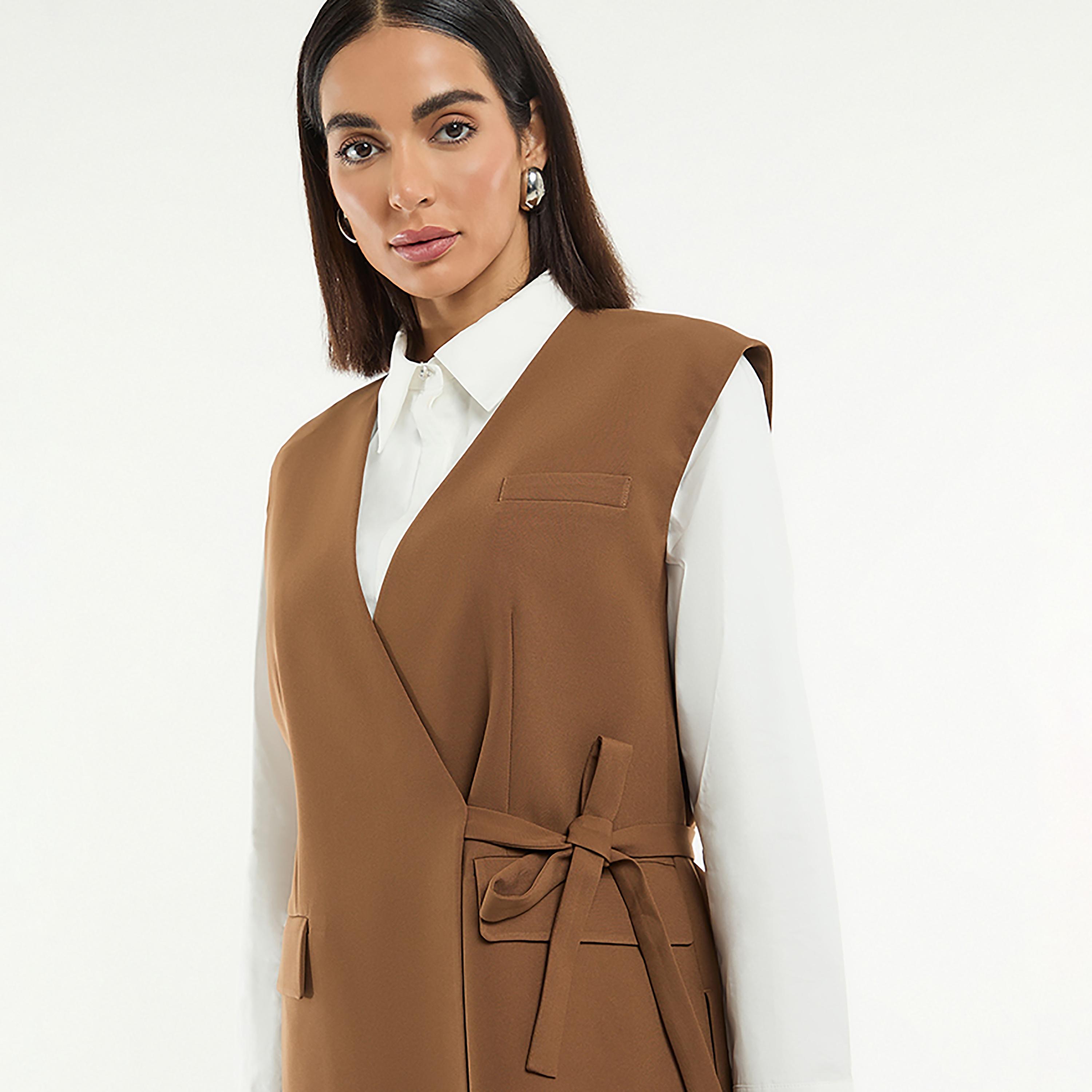 BCBG Browm Oversized Women's Wrap Vest-women-winterwear-coatsandjackets-waistcoats-image-4