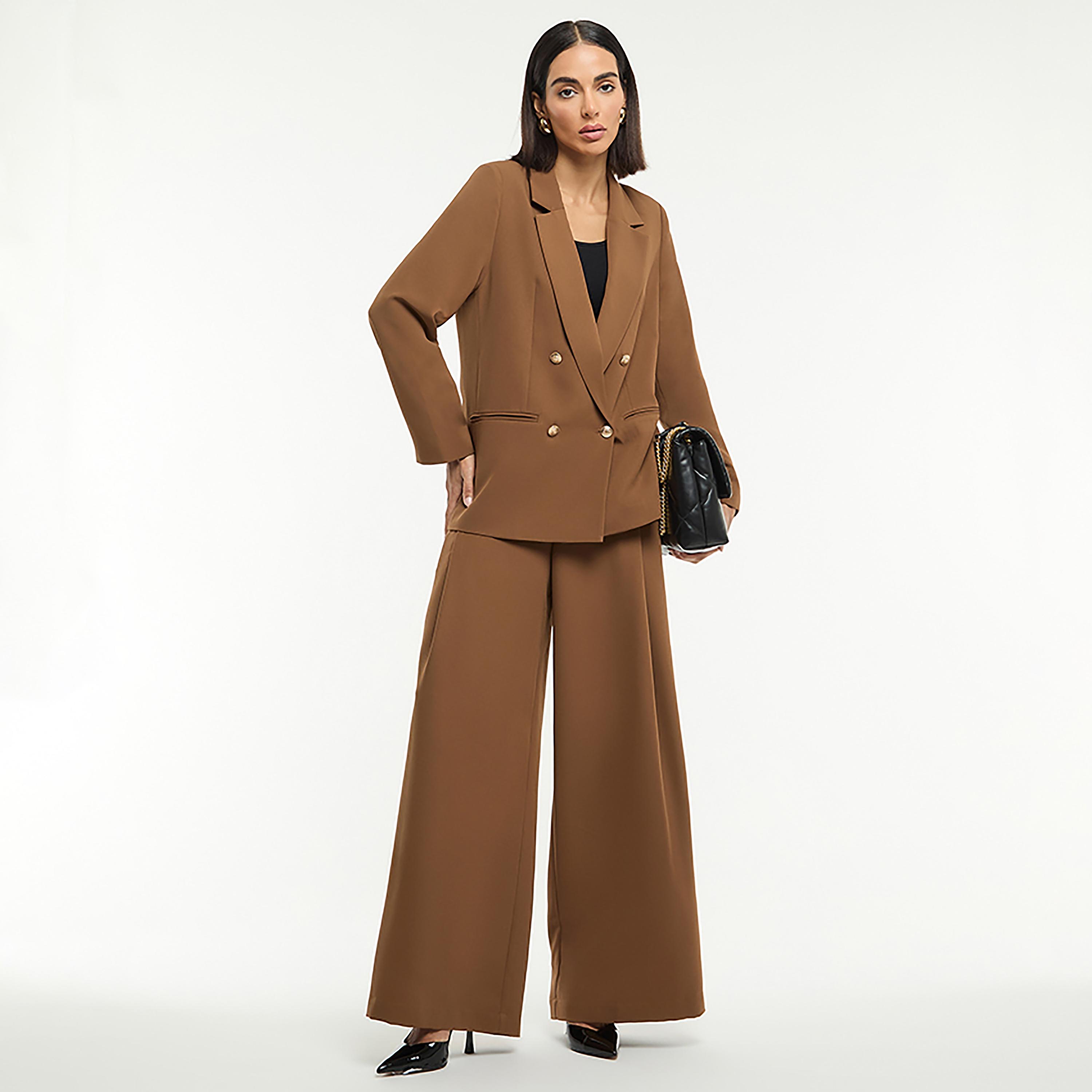 BCBG Brown Lapel Collar Women's Double Breasted Blazer-women-clothing-coatsandjackets-blazers-image-2