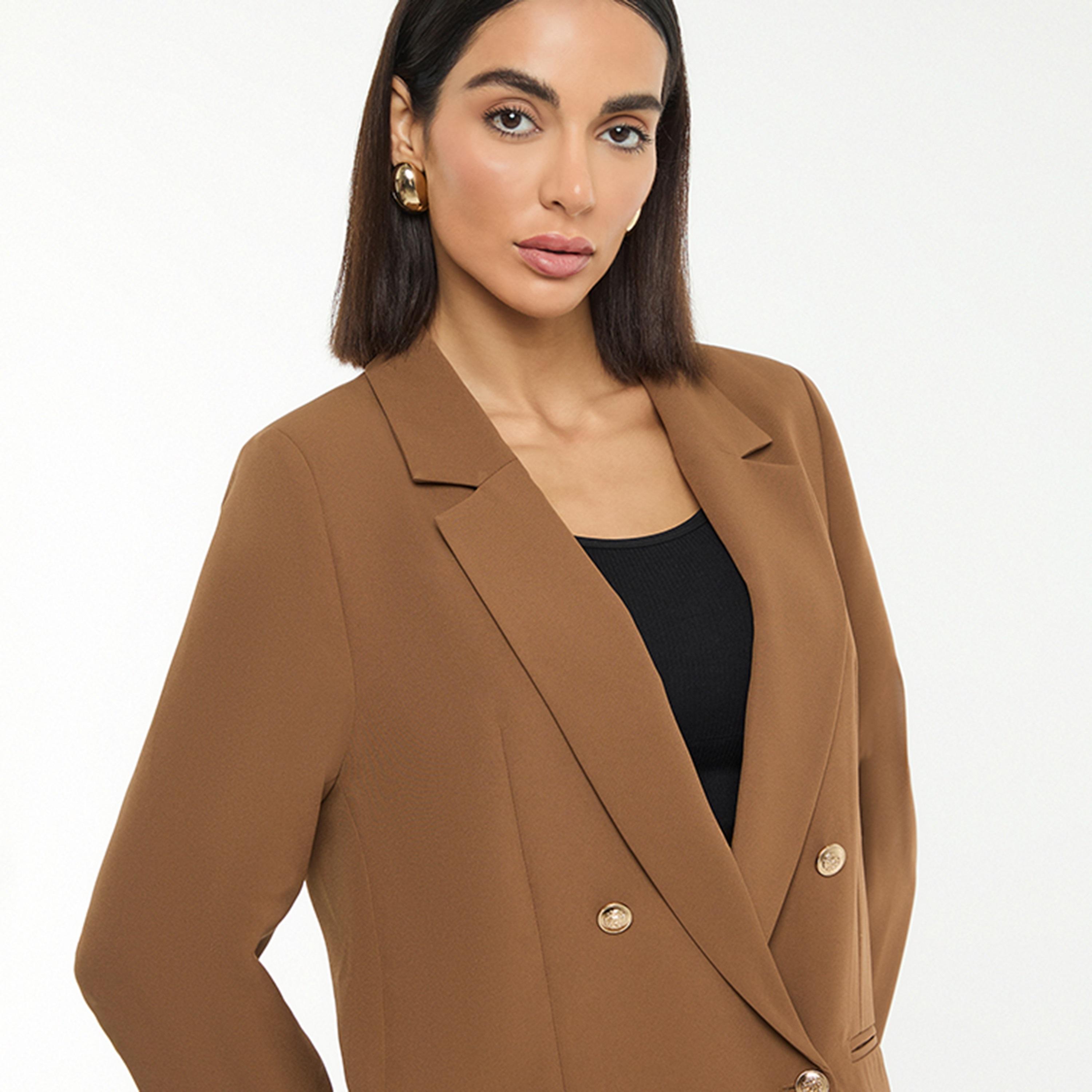 BCBG Brown Lapel Collar Women's Double Breasted Blazer-women-clothing-coatsandjackets-blazers-image-4