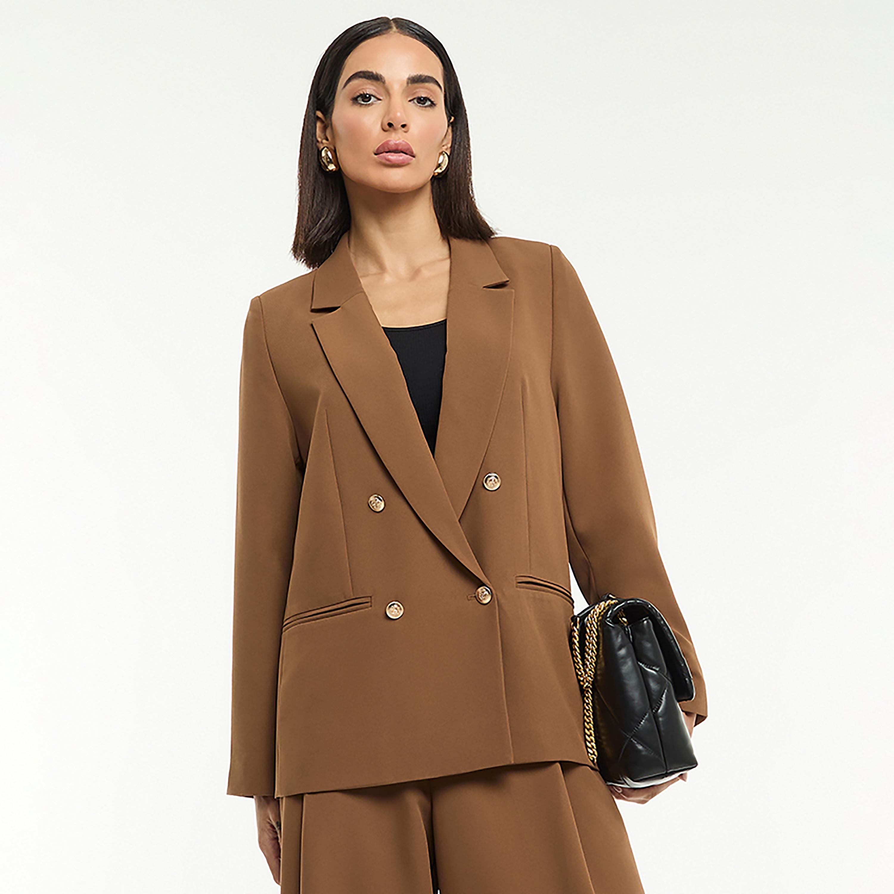 BCBG Brown Lapel Collar Women's Double Breasted Blazer-women-clothing-coatsandjackets-blazers-image-5