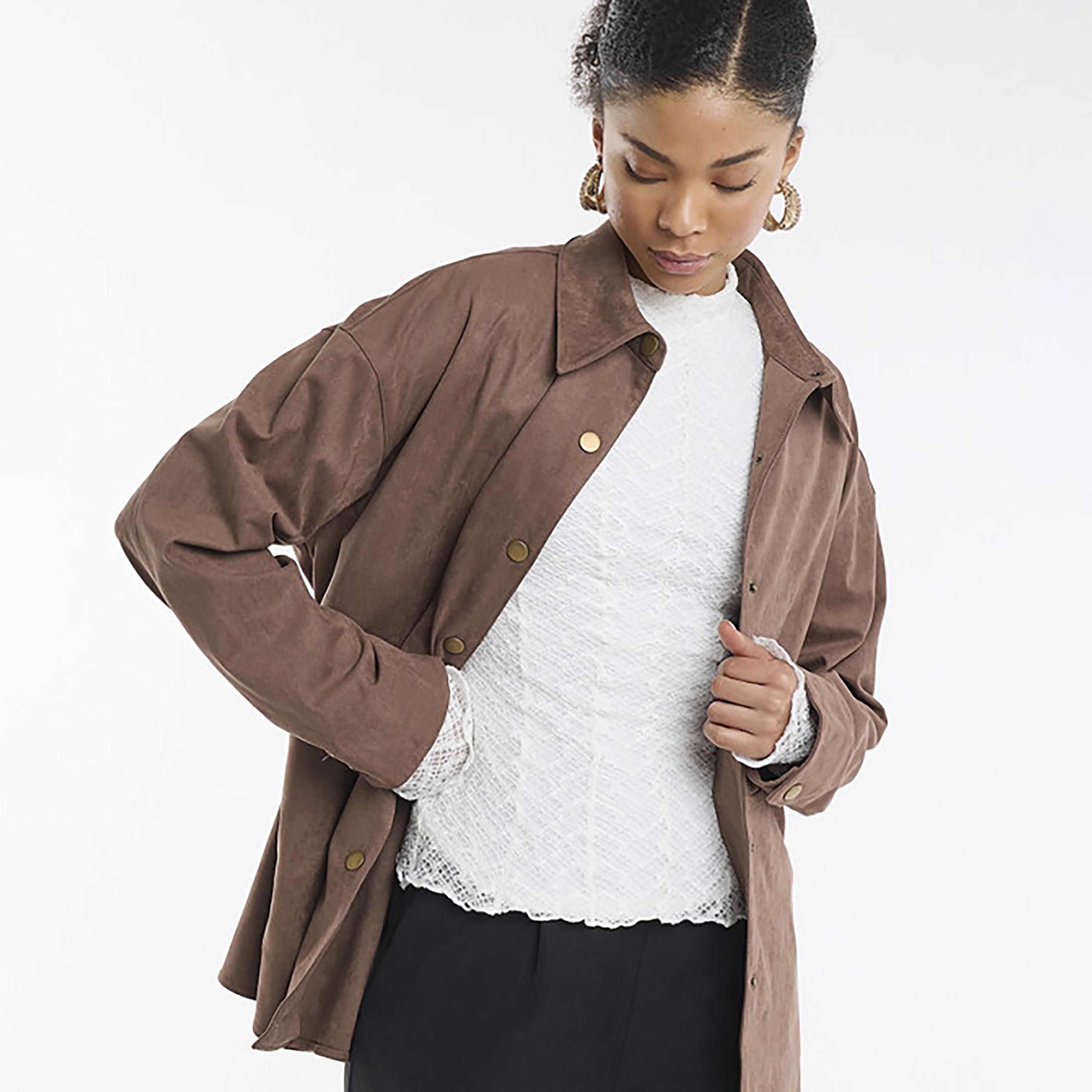 قميص ثقيل "أوفر شيرت" نسائي من الجلد السويدي بلون بيج من بي سي بي جي-women-clothing-shirtsandblouses-shirts-image-4