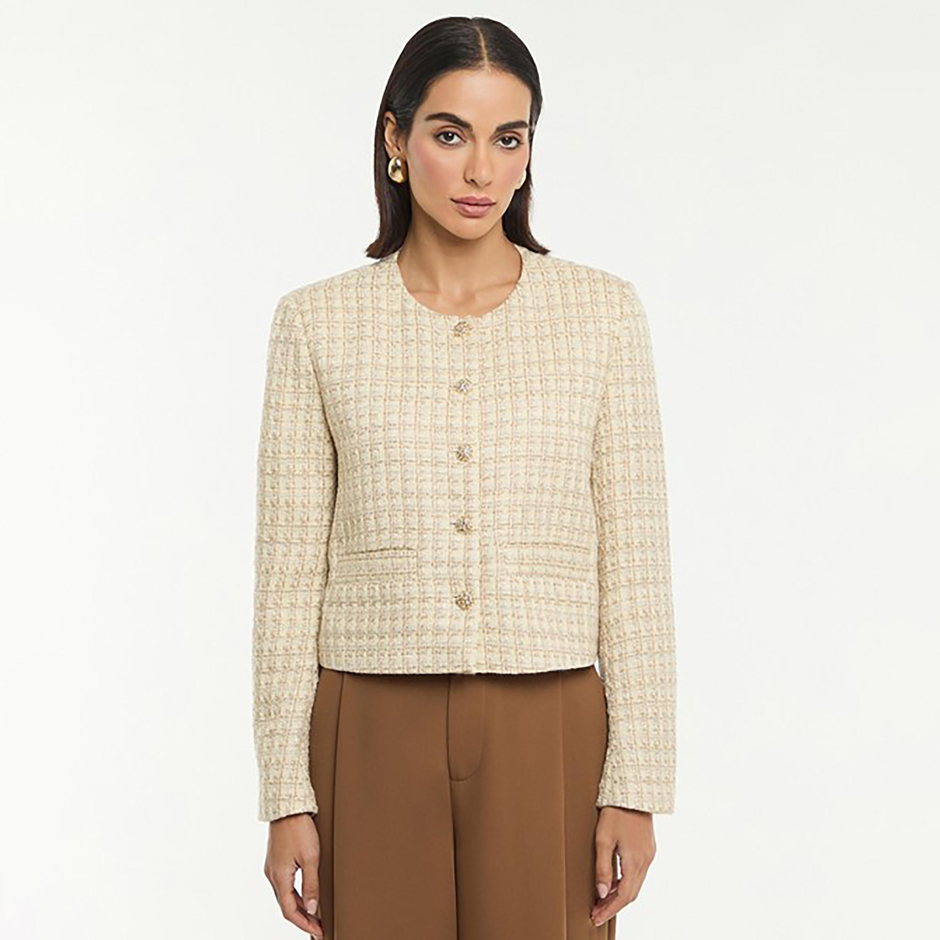 BCBG Cream Button Tweed Women's Jacket-women-winterwear-coatsandjackets-jackets-image-1