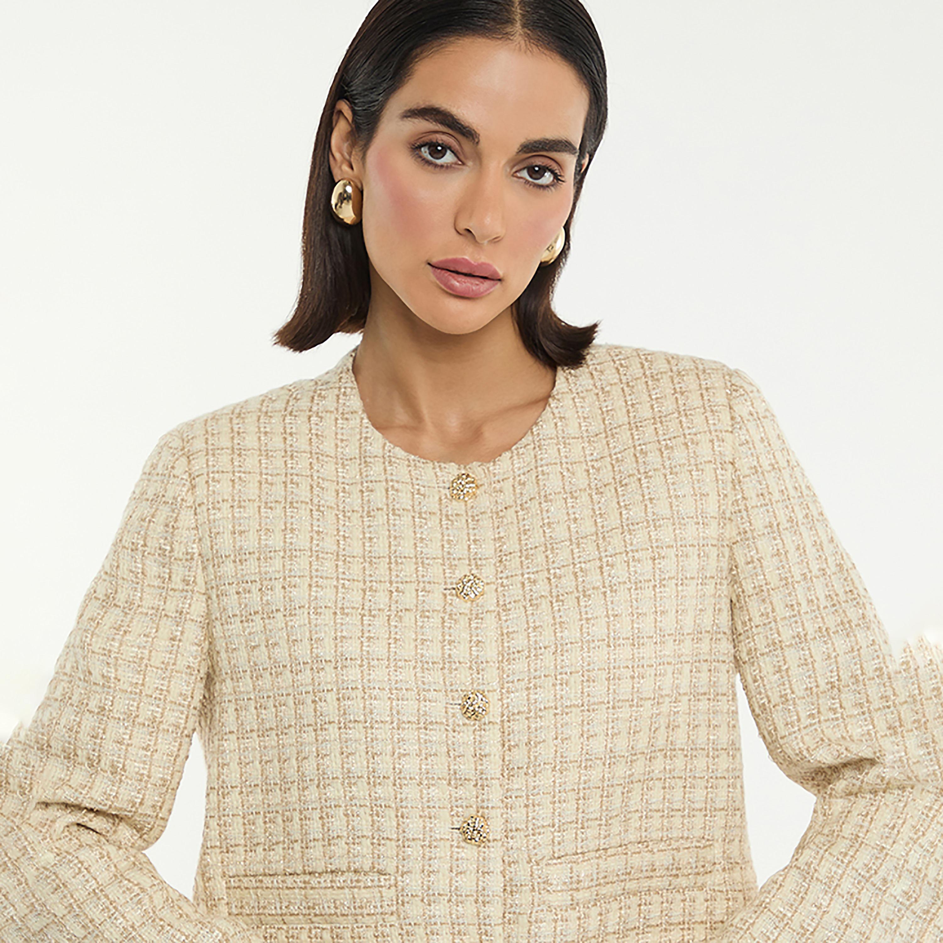 BCBG Cream Button Tweed Women's Jacket-women-winterwear-coatsandjackets-jackets-image-4