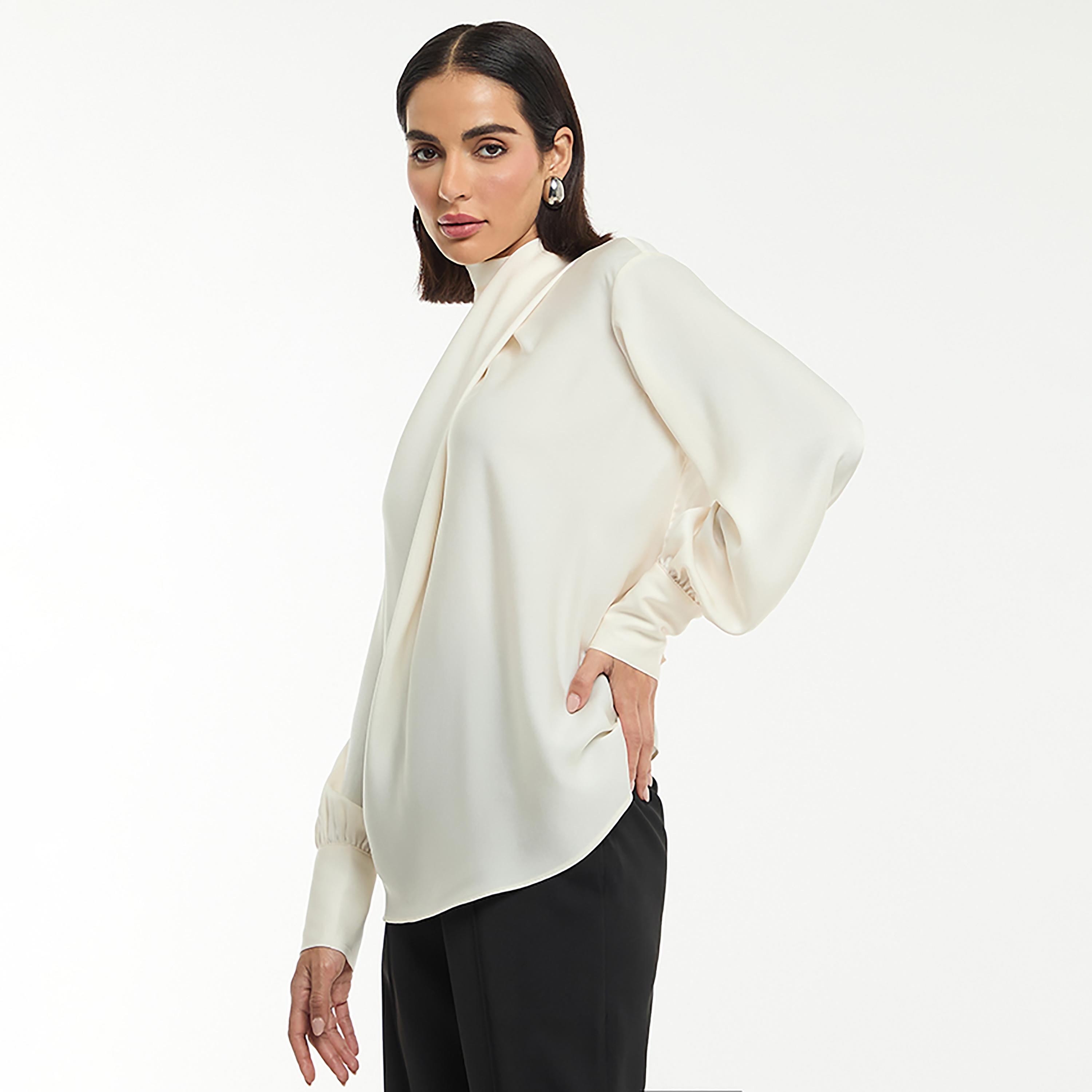 BCBG Satin Draped Neck Women's Top-women-clothing-shirtsandblouses-blouses-image-2