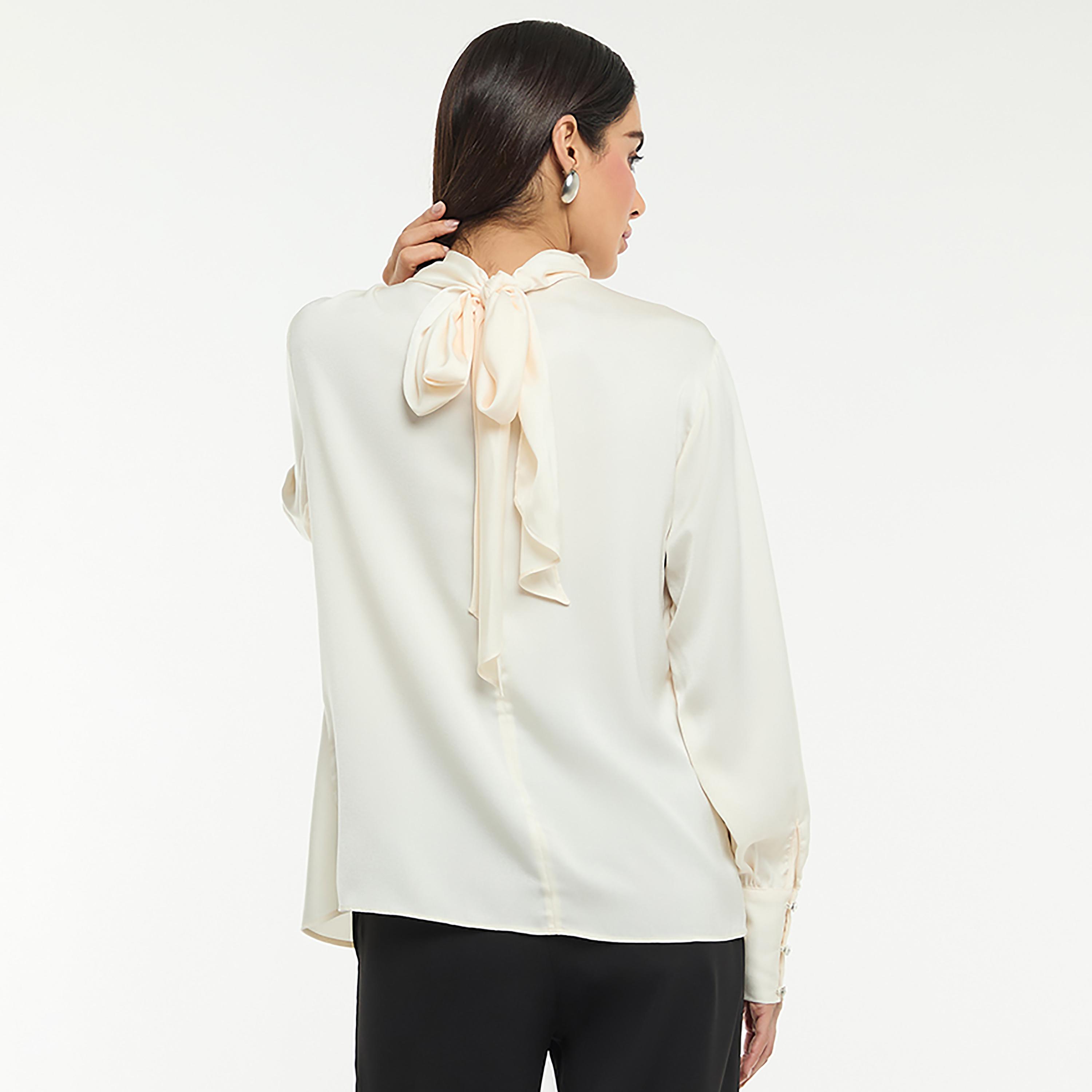 BCBG Satin Draped Neck Women's Top-women-clothing-shirtsandblouses-blouses-image-3