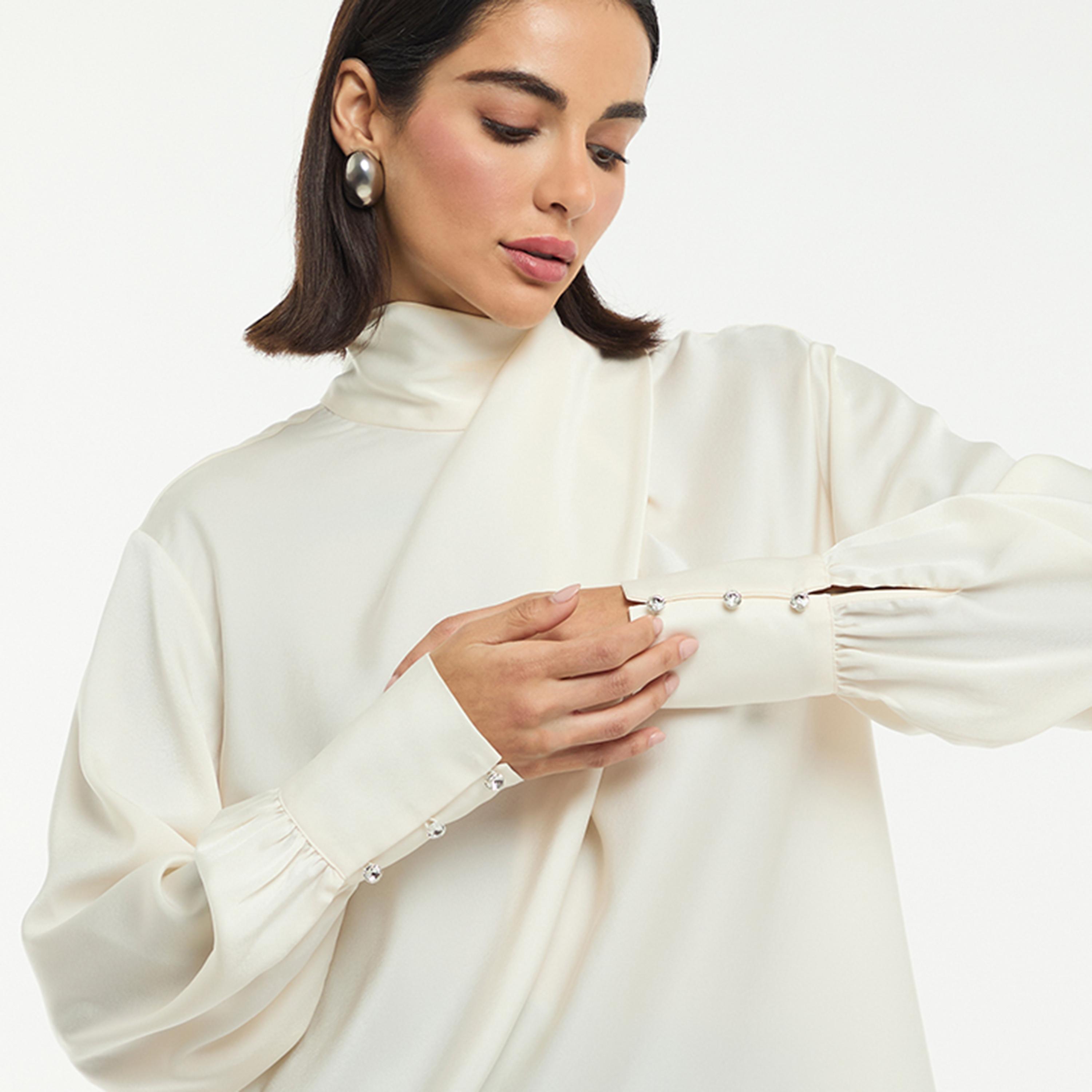 BCBG Satin Draped Neck Women's Top-women-clothing-shirtsandblouses-blouses-image-4
