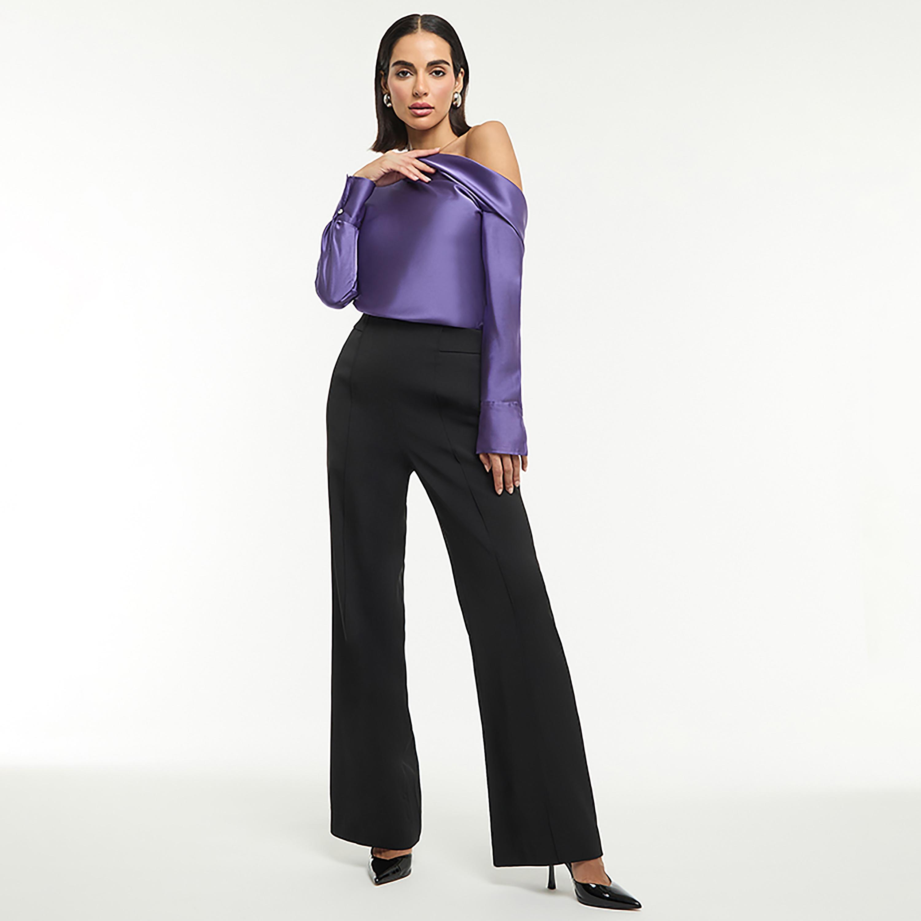 بلوزة ساتان نسائية بكتف واحد بلون أرجواني داكن من بي سي بي جي-women-clothing-shirtsandblouses-blouses-image-2